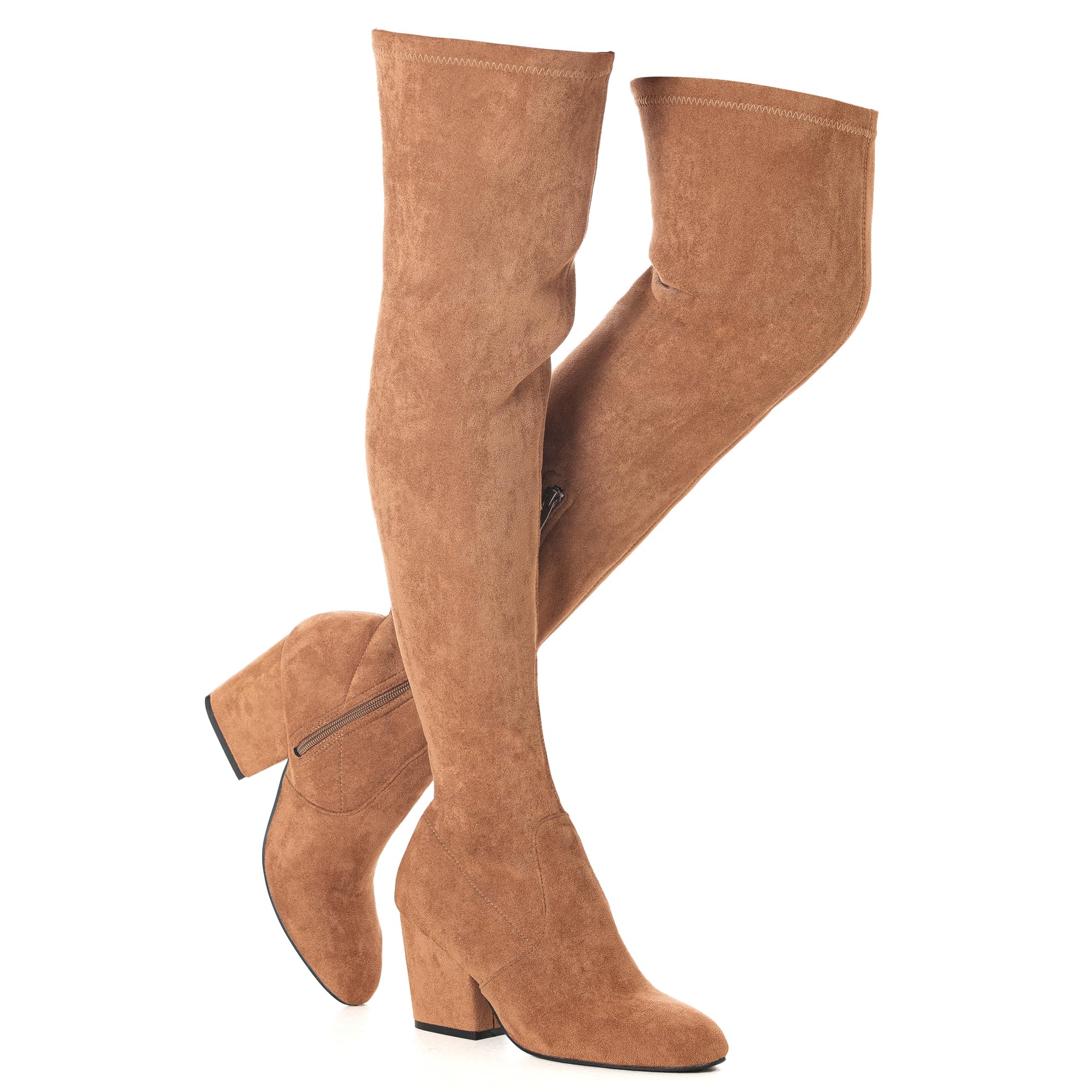 N N G Women Over the Knee Boots Low Heel Winter Block Suede Thigh High Chunky OTK Long