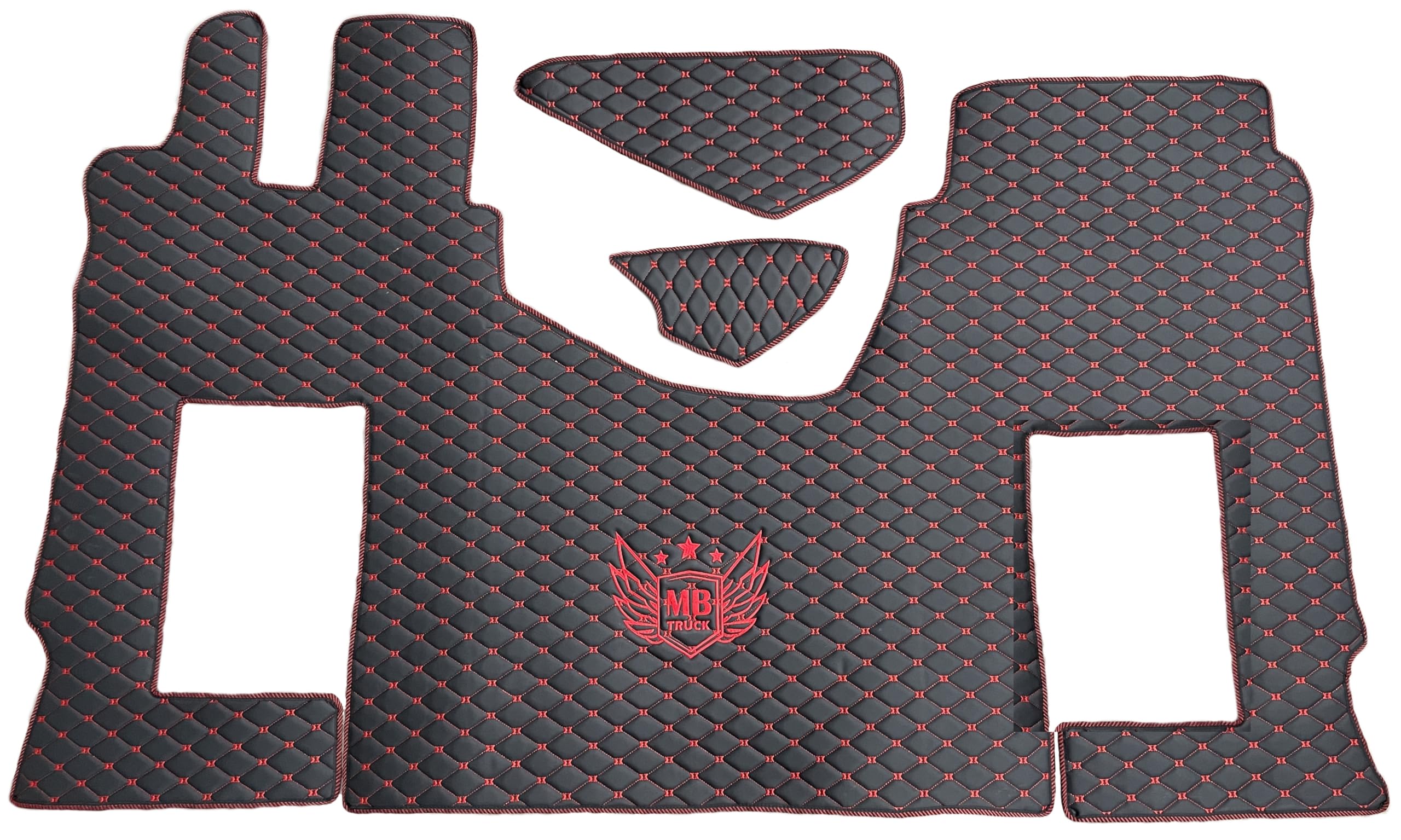 Alfombrilla de Coche para Cabina de Conductor de camión, Kit Compatible con Mercedes Actros MP4 MP5 MP6 (Negro, Hilo Rojo, Asiento del Pasajero Acolchado)
