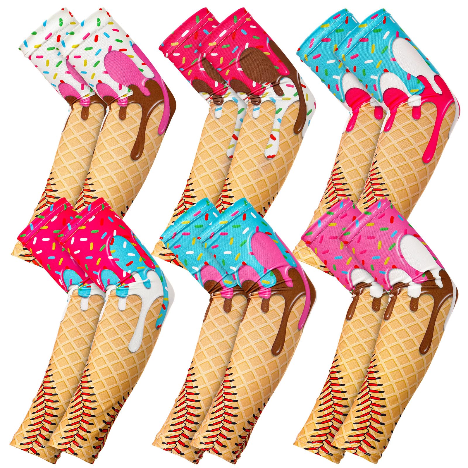 6 Pairs Faith Cross Arm Sleeve Youth Ice Cream Drip Baseball Sun Protection Compression Basketball Football Arm Sleeve-image-8
