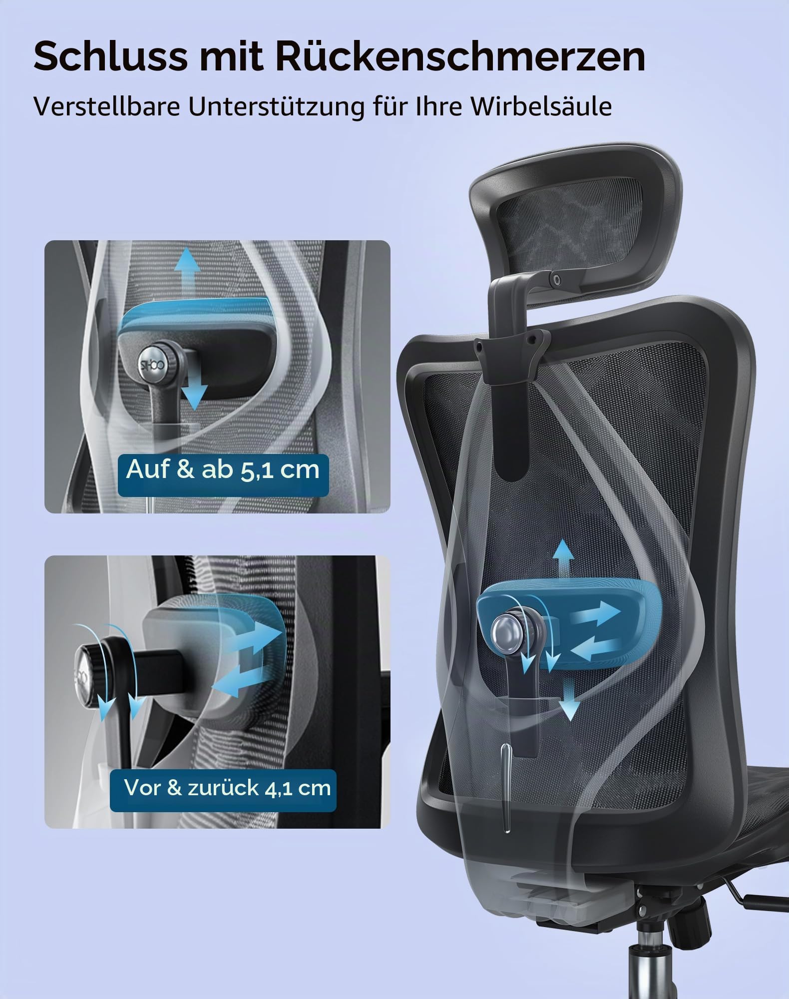 SIHOO M57 Ergonomischer Bürostuhl mit 3D Armlehne und Lendenwirbelstütze, Netz-Hochlehne, bis 150kg Belastbar (schwarz)
