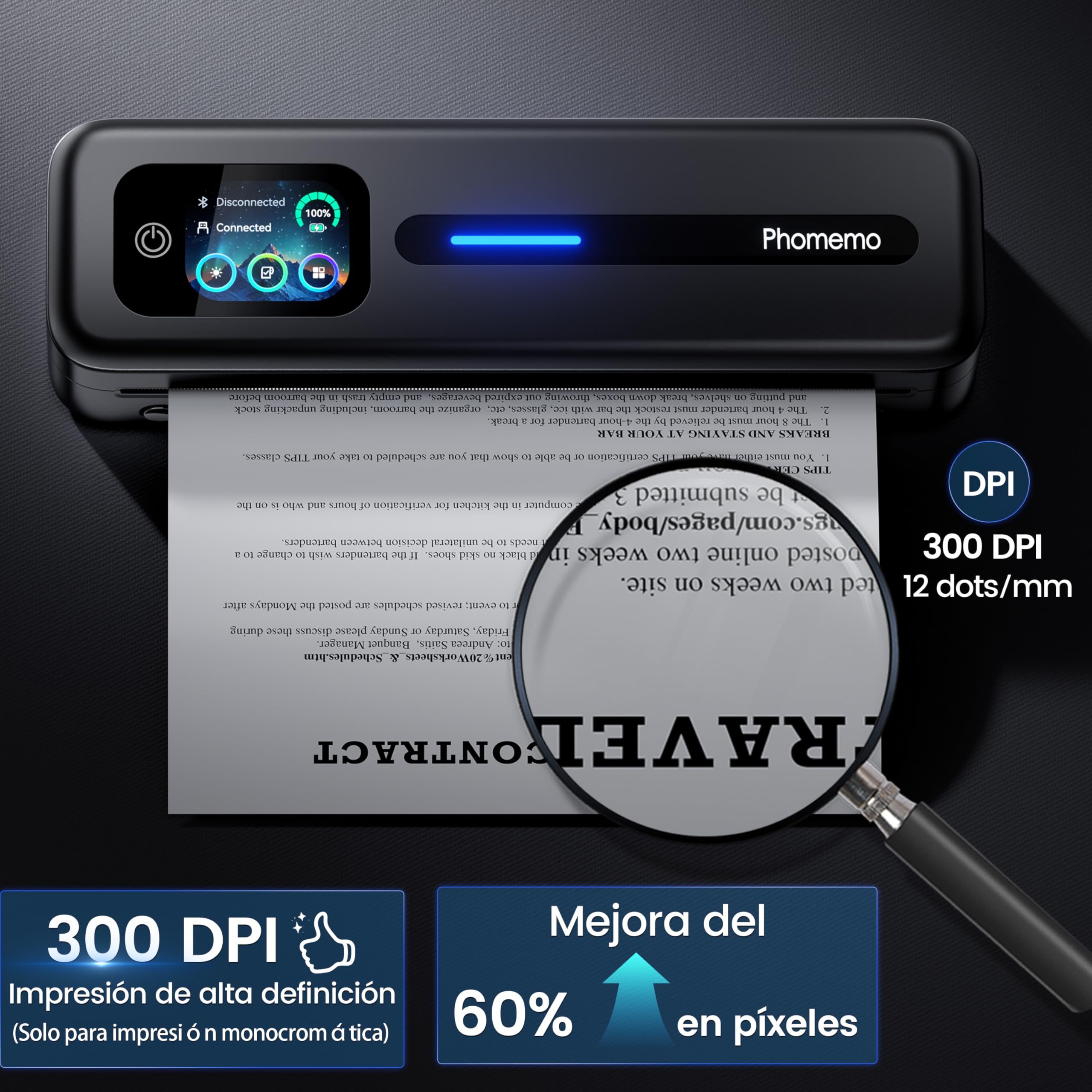 Phomemo M832D Impresora Termica A4, Impresora con Pantalla táctil y Bluetooth sin Tinta para casa y Oficina, impresoras móviles de 300 dpi Compatible con iOS y Android, teléfono y portátil