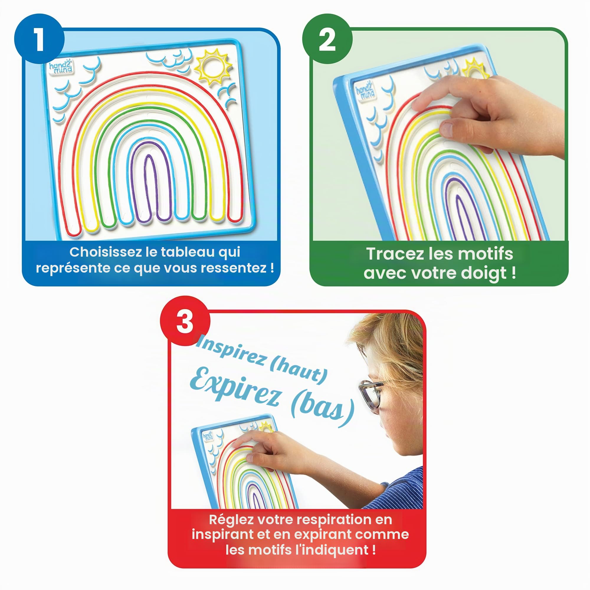 Jeu de 3 labyrinthes apaisants de Learning Resources, tableaux recto-verso de respiration avec des chemins à suivre avec le doigt, pleine conscience pour enfants, jouet sensoriel pour jeu sensoriel