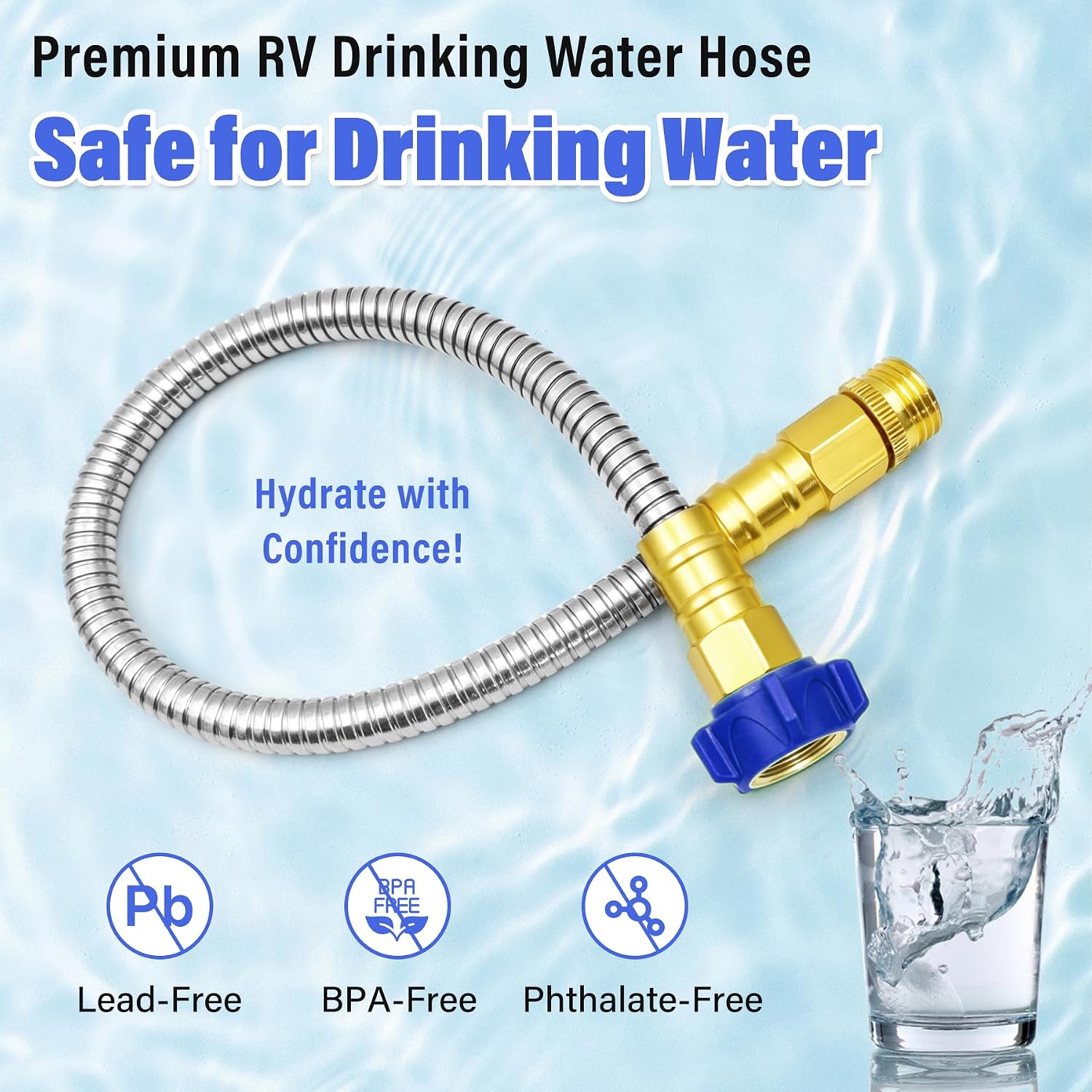 2FT RV Water Hose, Premium Drinking Water Hose, Lead-Free & Safe, Anti-Kink & Leak-Proof, 3/8” Inner Diameter Short Connector, Perfect for RV, Camper, Trailer, Vanlife & Marine Outdoor Use