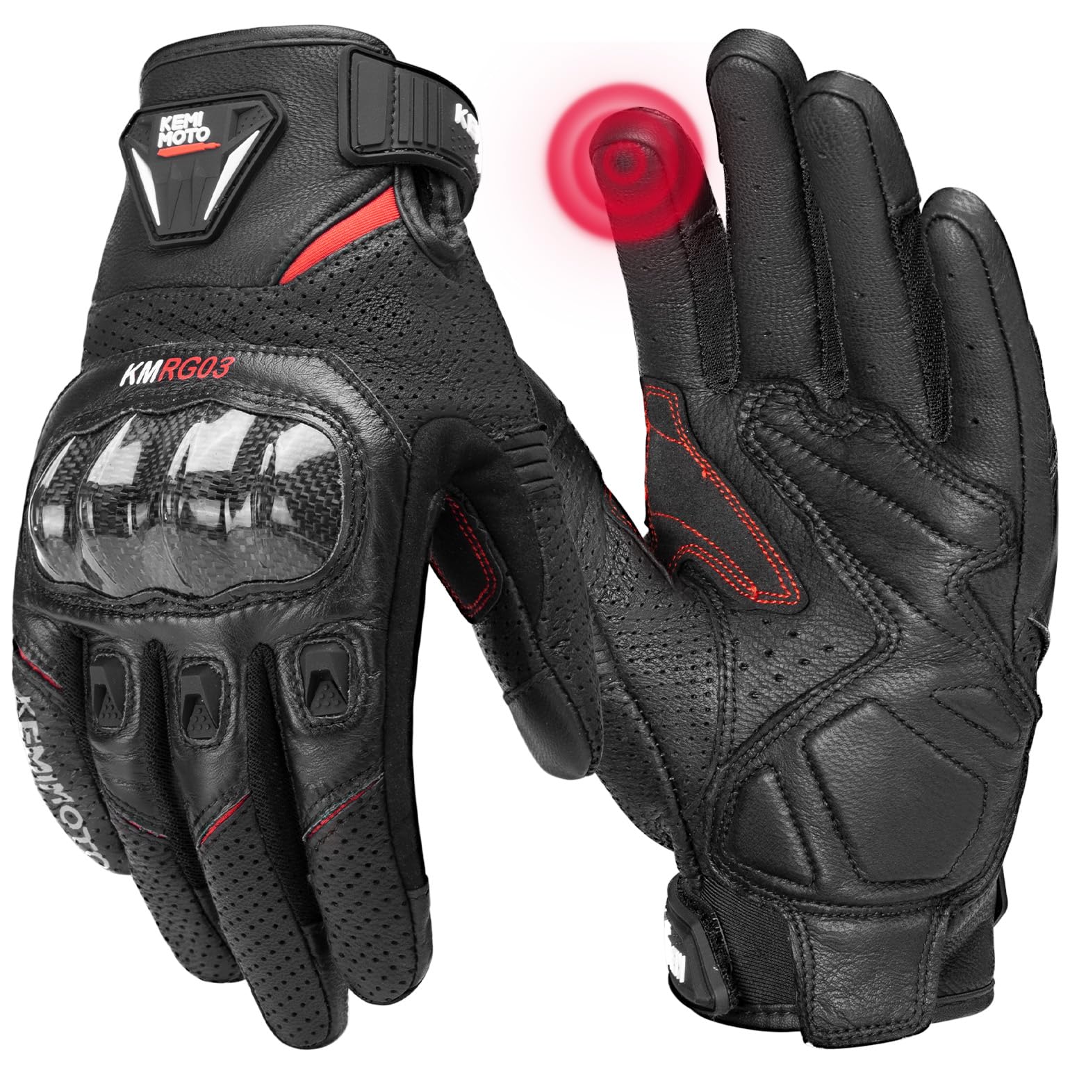 KEMIMOTO Motorrad Handschuhe Herren, Vollfinger Ziegenleder mit rutschfesten Pads, Touchscreen Motorradhandschuhe Leder, Winter Schutzhandschuhe für Motocross, Roller, Moped, Quad, Paitball, ATV