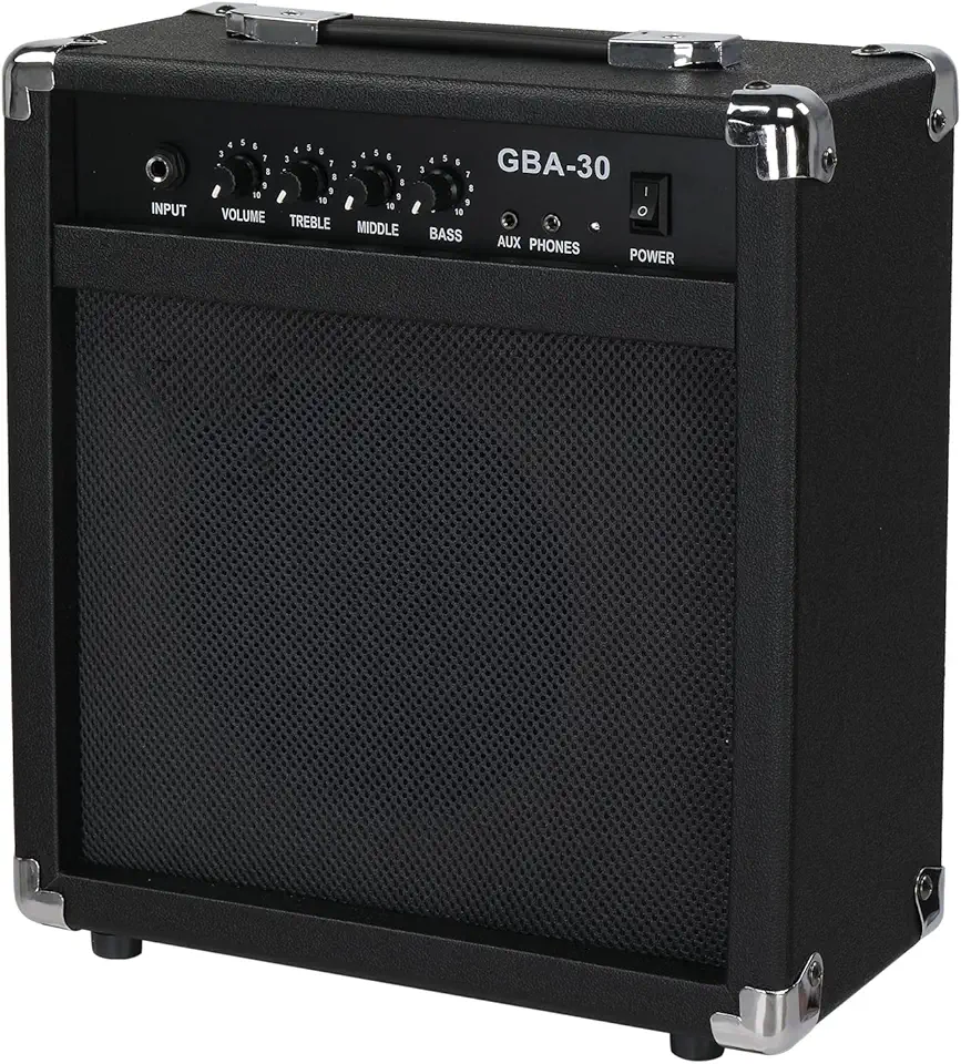 Ktaxon 30Watt Electric Bass Amp with Retractable Handle, Practice & Performance Bass Guitar Amplifier W/ 8" Speaker, 4 Buttons, 1/8" Auxiliary Input - Black