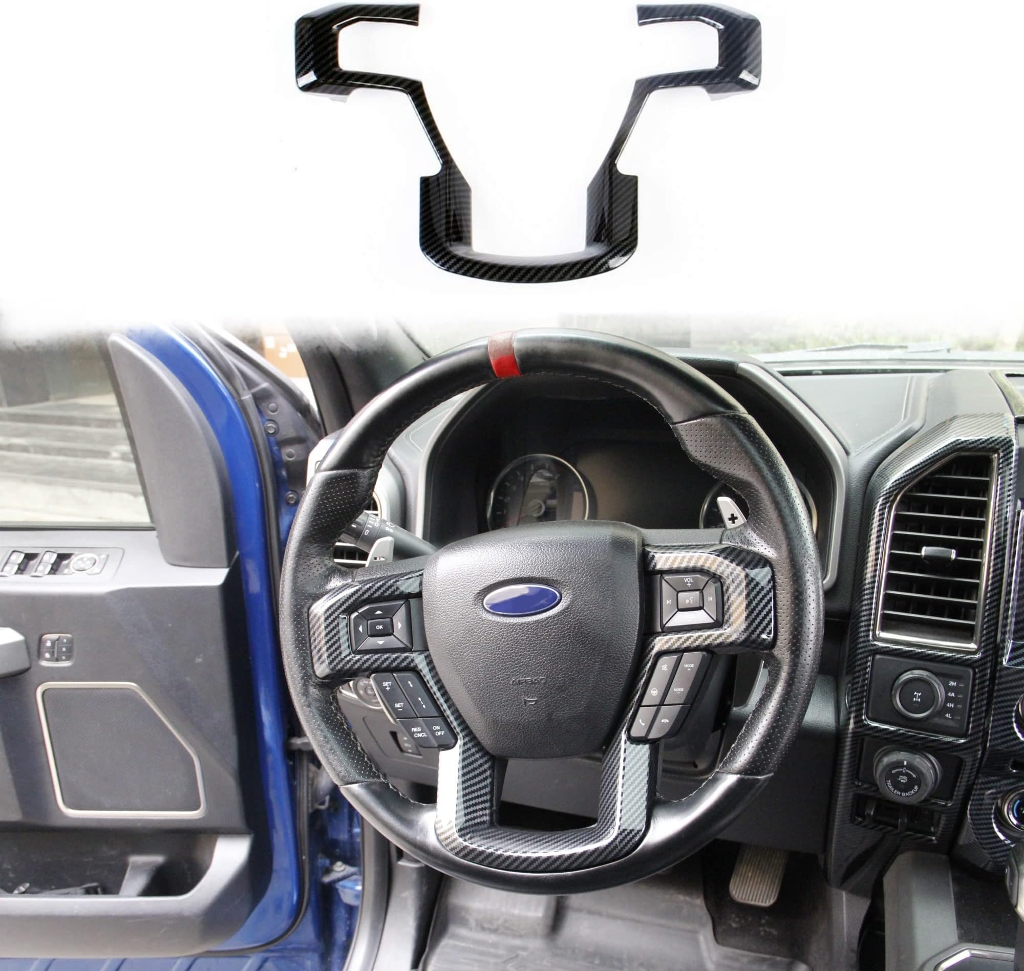 Steering Wheel Moulding Carbon Fiber Cover Trims Kit for 2015 2016 2017 2018 2019 Ford F150 & 2017 2018 2019 F250 F350 Super Duty Accessories (Carbon Fiber)