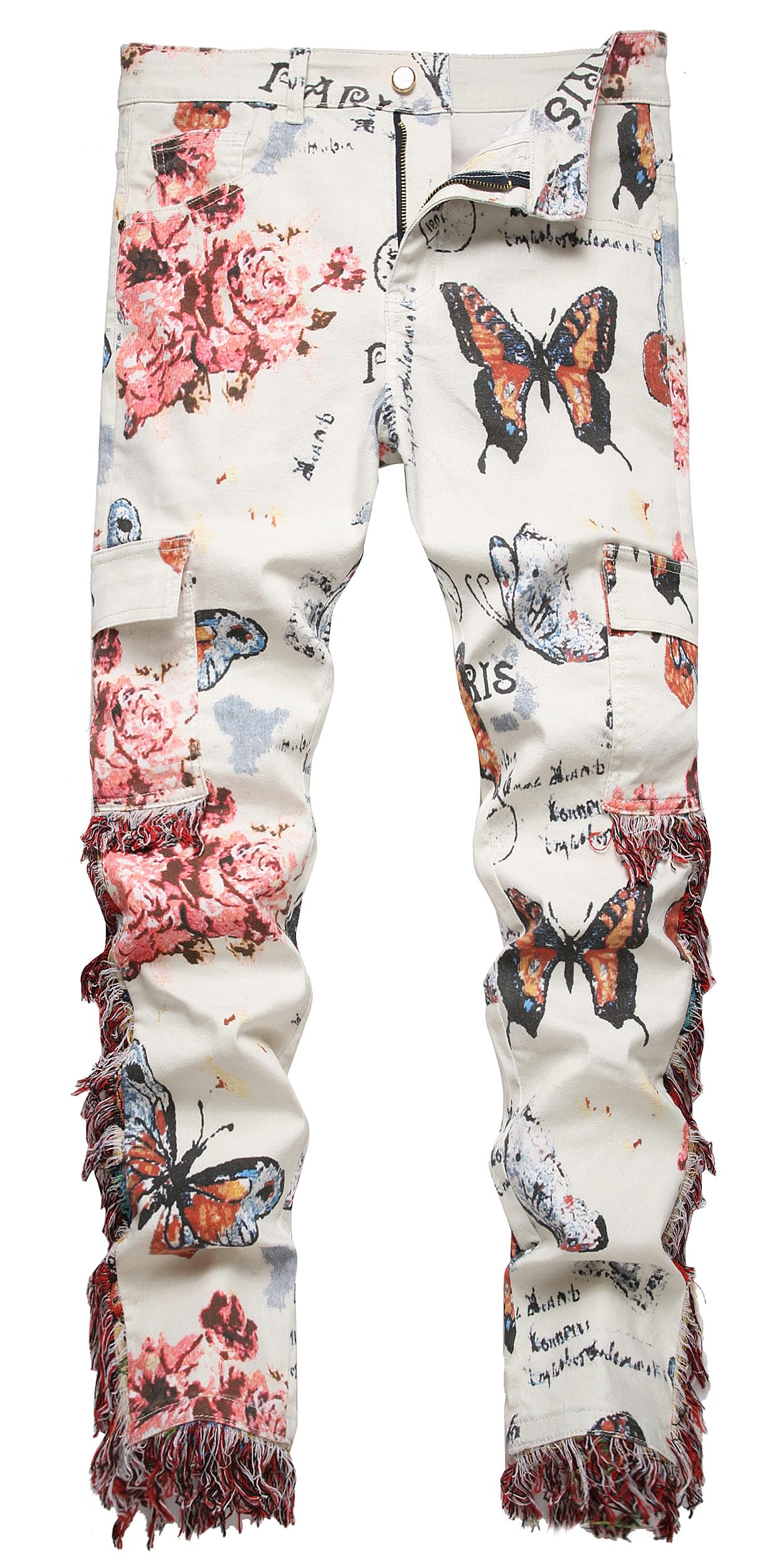 Enrica Men's Ripped Straight Slim Moto Biker Jeans