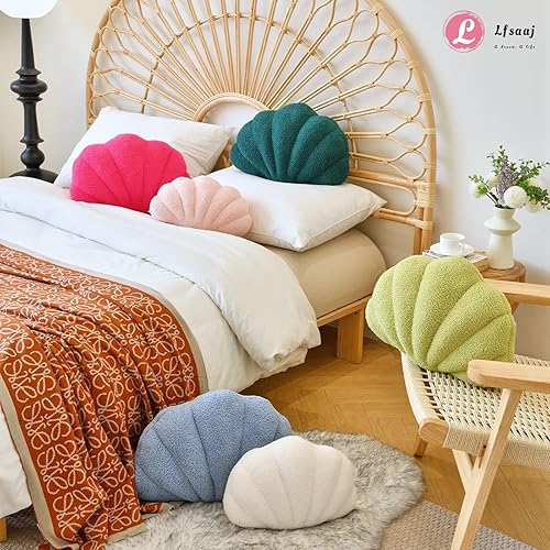 Miniatura 6 de Lfsaaj Almohadas de conchas marinas, almohadas en forma de concha, almohada decorativa suave para el hogar, cojín de felpa para cama, sofá, sala de