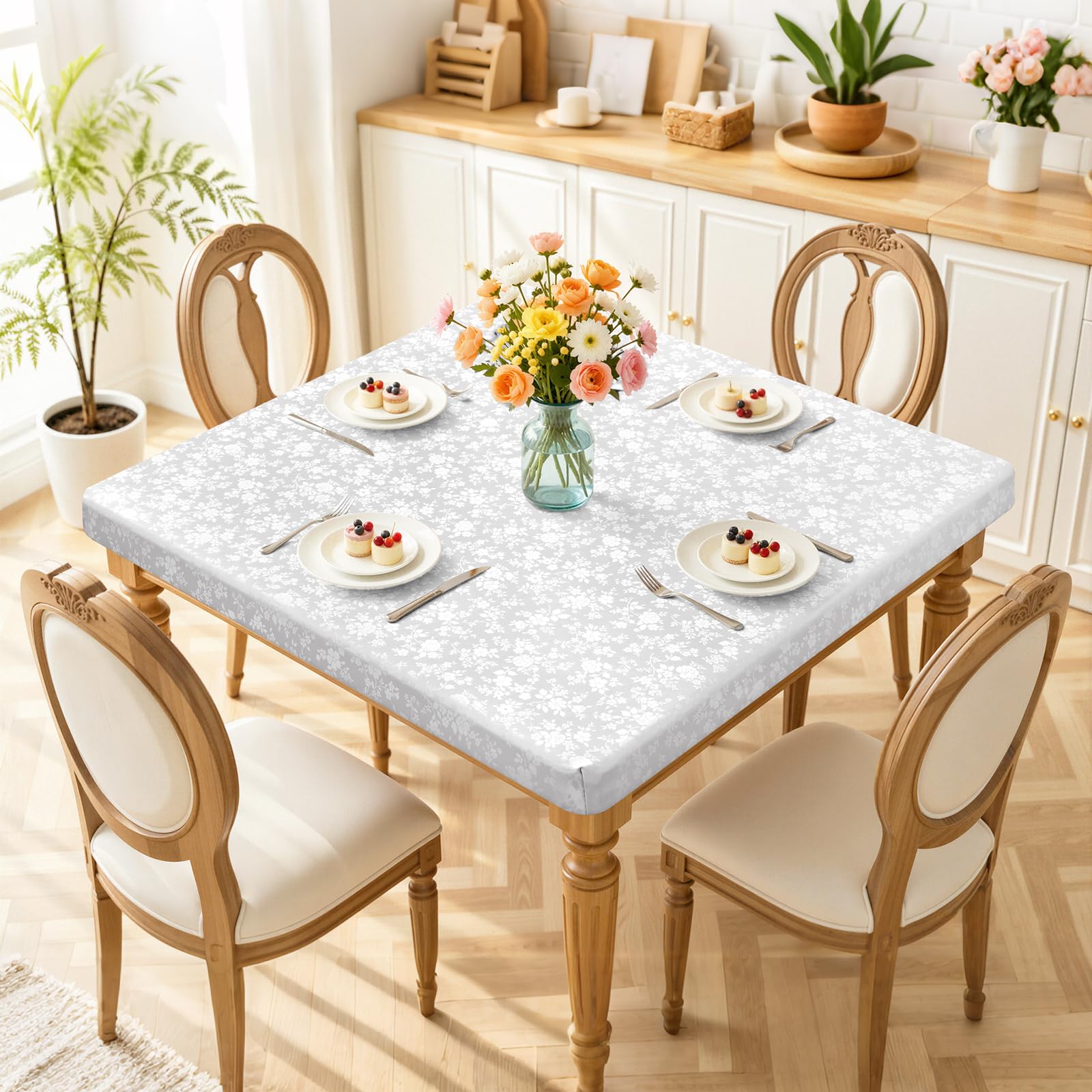 Smiry Heavy Duty Vinyl Fitted Tablecloths for Square Tables