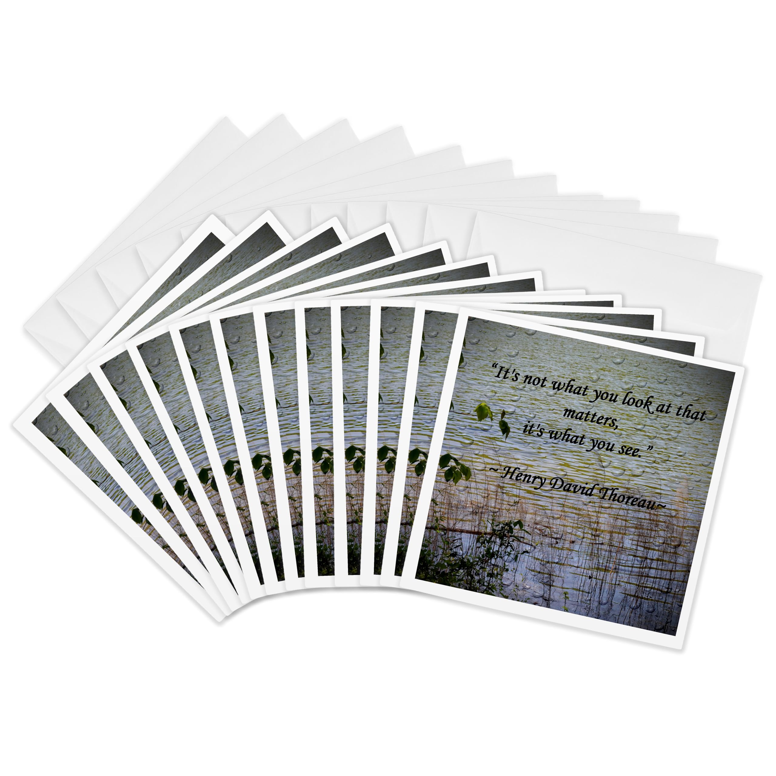 3dRose gc_127862_2 6 x 6-Inch "Thoreau Quote a Lake Scene Photo with a Thoreau Quote" Greeting Card (Set of 12)