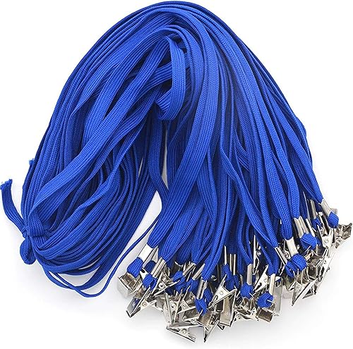 Beebel Paquete de 100 cordones planos redondos de 32 pulgadas con clip para insignia, color azul Beebel Paquete de 100 cordones planos redondos de 32 pulgadas con clip para insignia, color azul