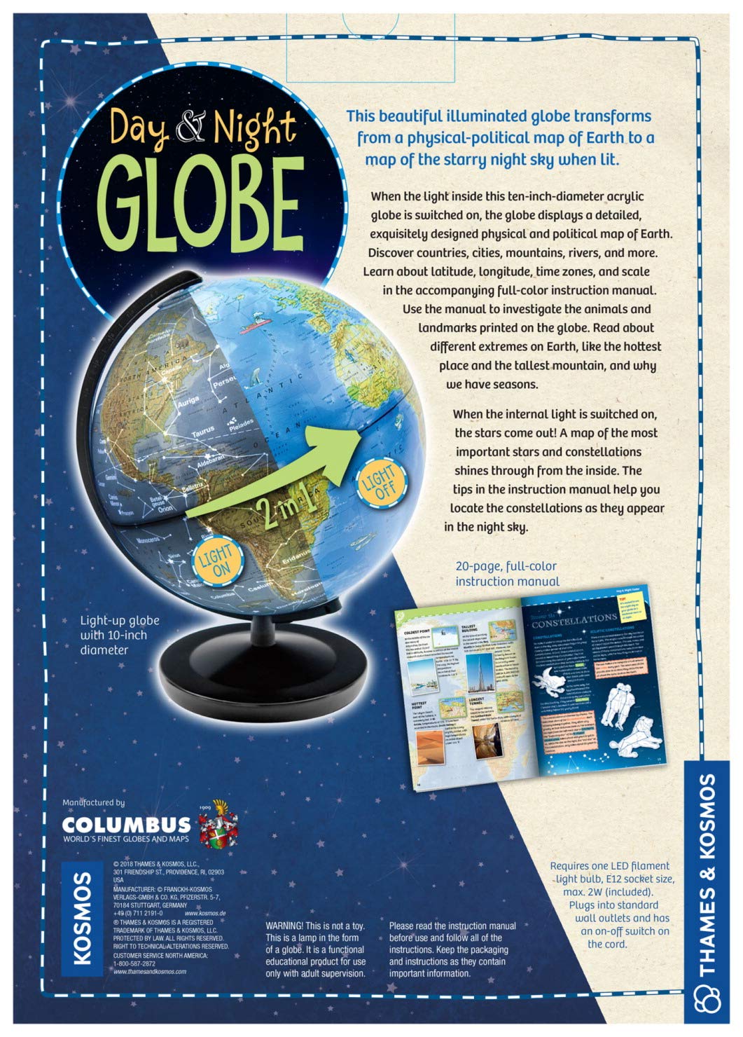 Amazon.com: Thames & Kosmos Day & Night Globe - Handcrafted