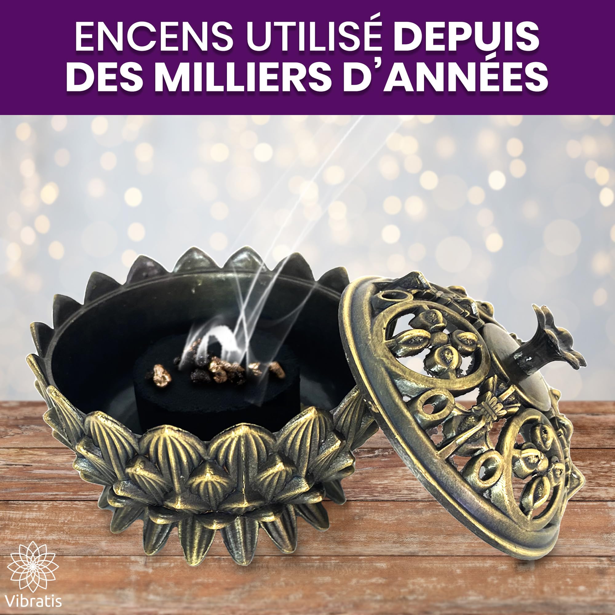 Coffret Encens Pontifical en Grains 100g avec Encensoir et Pince en Acier Inoxydable