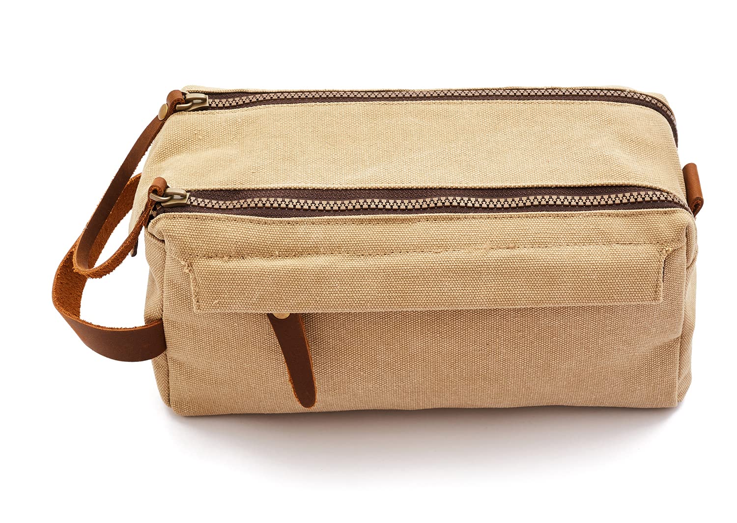 LumigloMen’s Canvas Toiletry Bag, Dopp kit, Wash Bag, Toiletries Organizer Cosmetic Bags, Travel Shaving Kit, Travel Case- with Double YKK Zipper, Khaki, Travel Bag- With Double Ykk Zipper