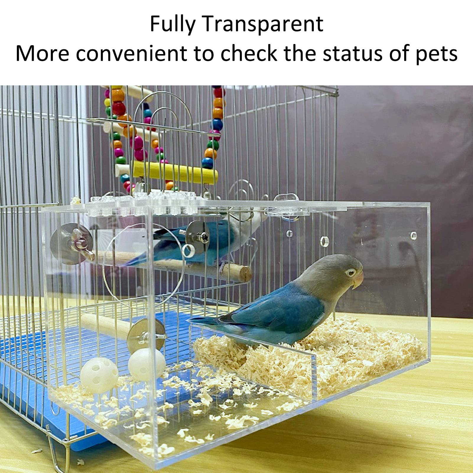 Caja de cría de Aves de acrílico, Caja de nidificación para Loros con Poste Vertical y Acolchado, diseño Totalmente Transparente para un fácil monitoreo, Uso Durante Todas Las (Pequeña)
