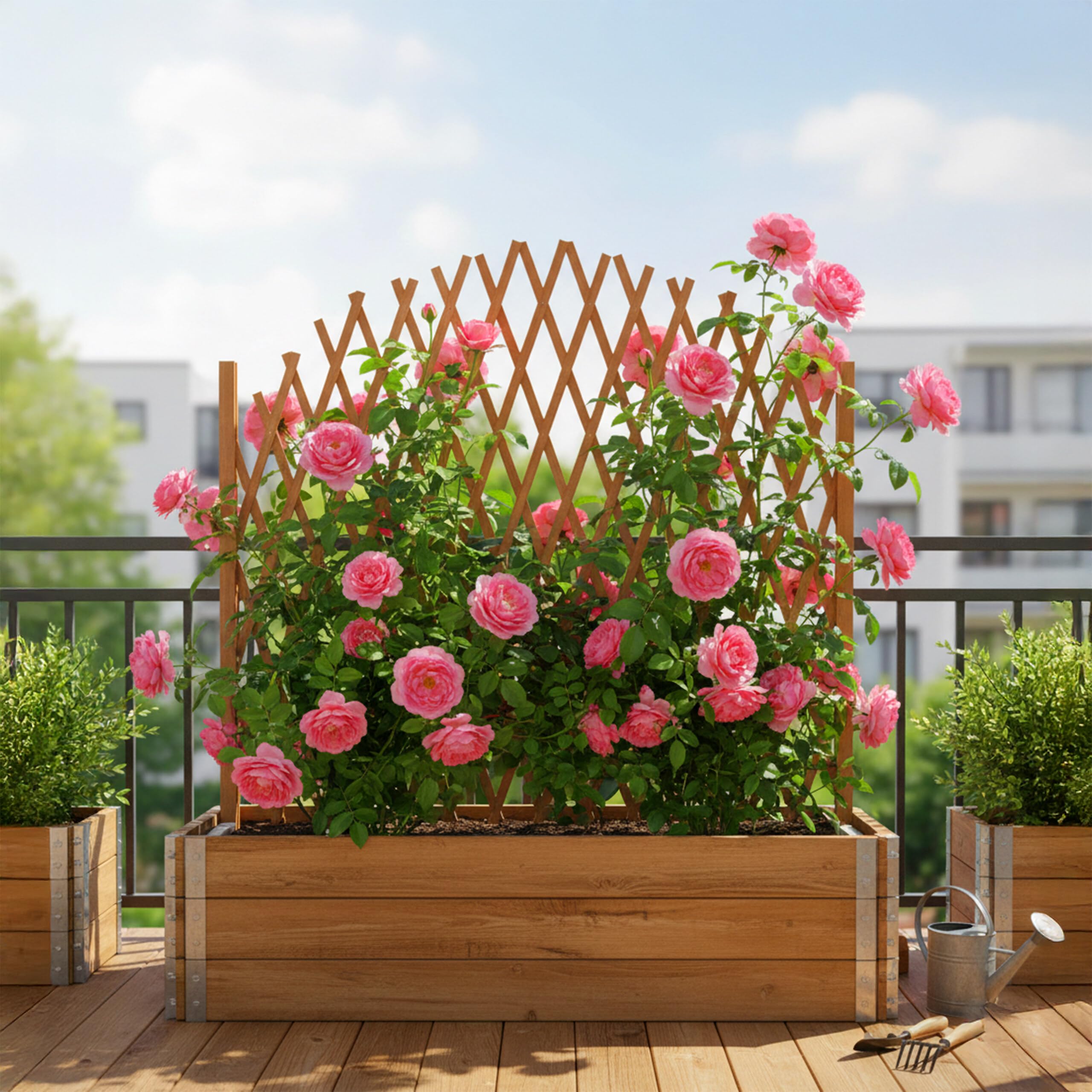 Relaxdays Enrejado de Madera, Extensible, 200 cm, para Plantas trepadoras, de pie, jardín, balcón, terraza, Color Naranja