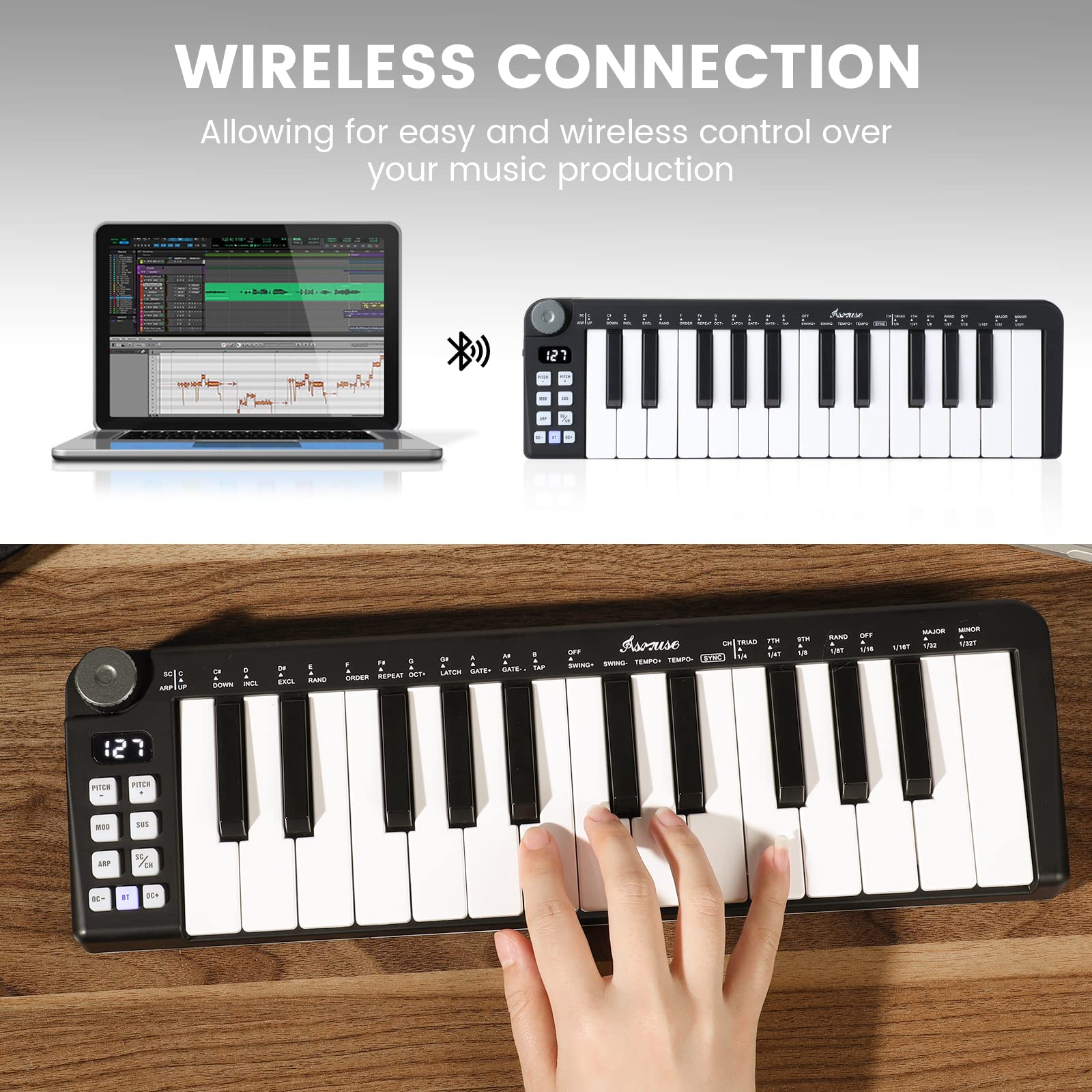 Asmuse 25 Key USB MIDI Keyboard, Bluetooth Sensitive