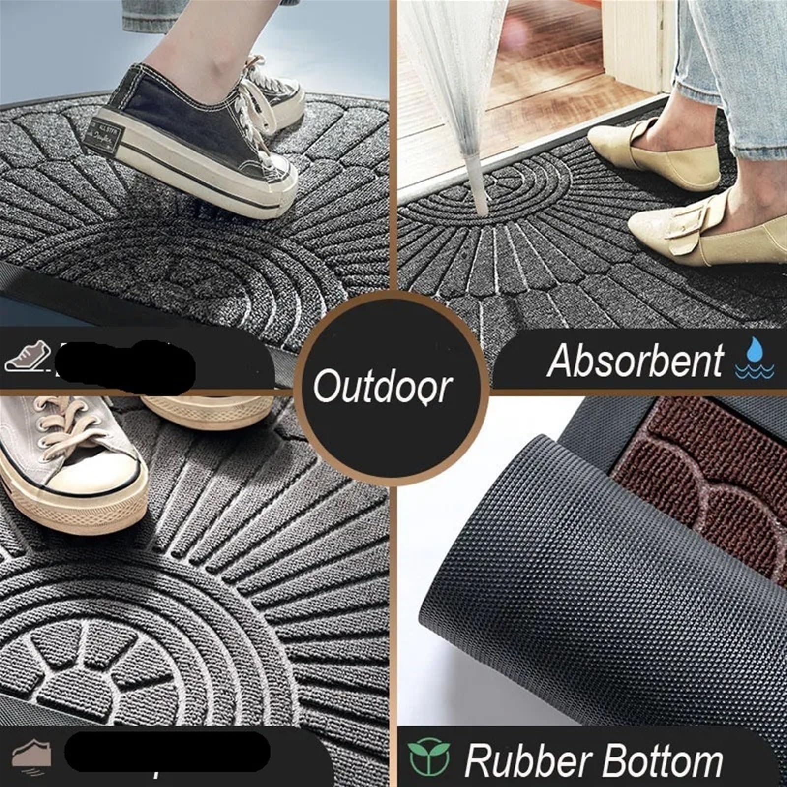 FußMatte rutschfeste Fußmatte for den Innen- und Außenbereich, halbrunde Bodenmatte mit Gummiunterseite, Außentürmatte, Badeteppich, Eingangstürmatte Für Eingang, Haustür(Brown,50x80cm)