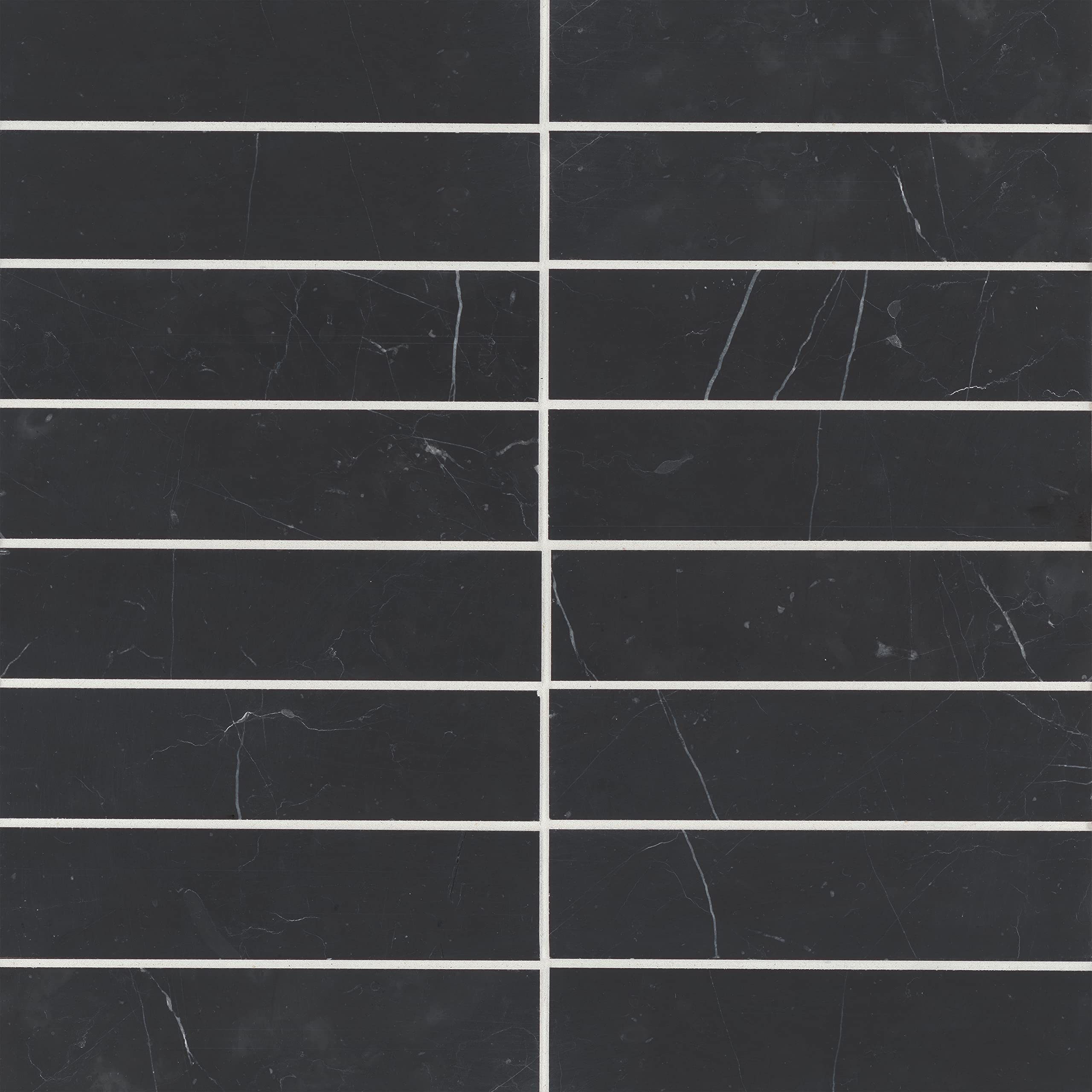 Bedrosians Monet Honed Marble Tile 2" x 8", Nero Marquina (40-Pack, 4.44 SF)