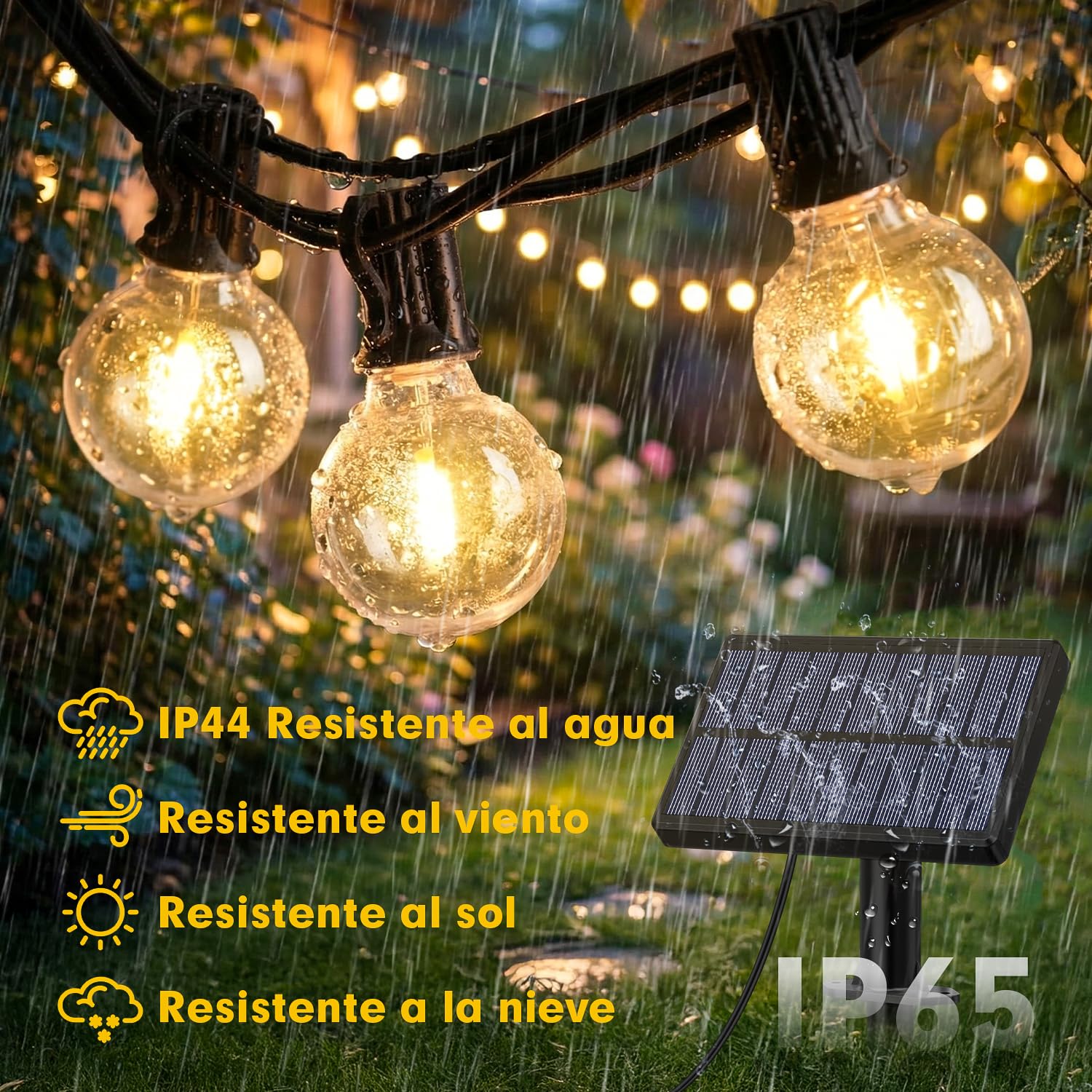 Warlisou Guirnaldas Luces Exterior Jardin Solar - G40 45.9ft Led Blub - 14M Lámparas Solares de Jardín Luces de Control Remoto para Gazebo Exterior Impermeable - Patio Balcón Fiestas Boda