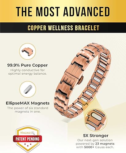 Miniatura 9 de MagnetRX Pulsera de cobre 3X Strength  99.9% de cobre puro para hombres con imanes  Cierre plegable de alta calidad y longitud de pulsera ajustable