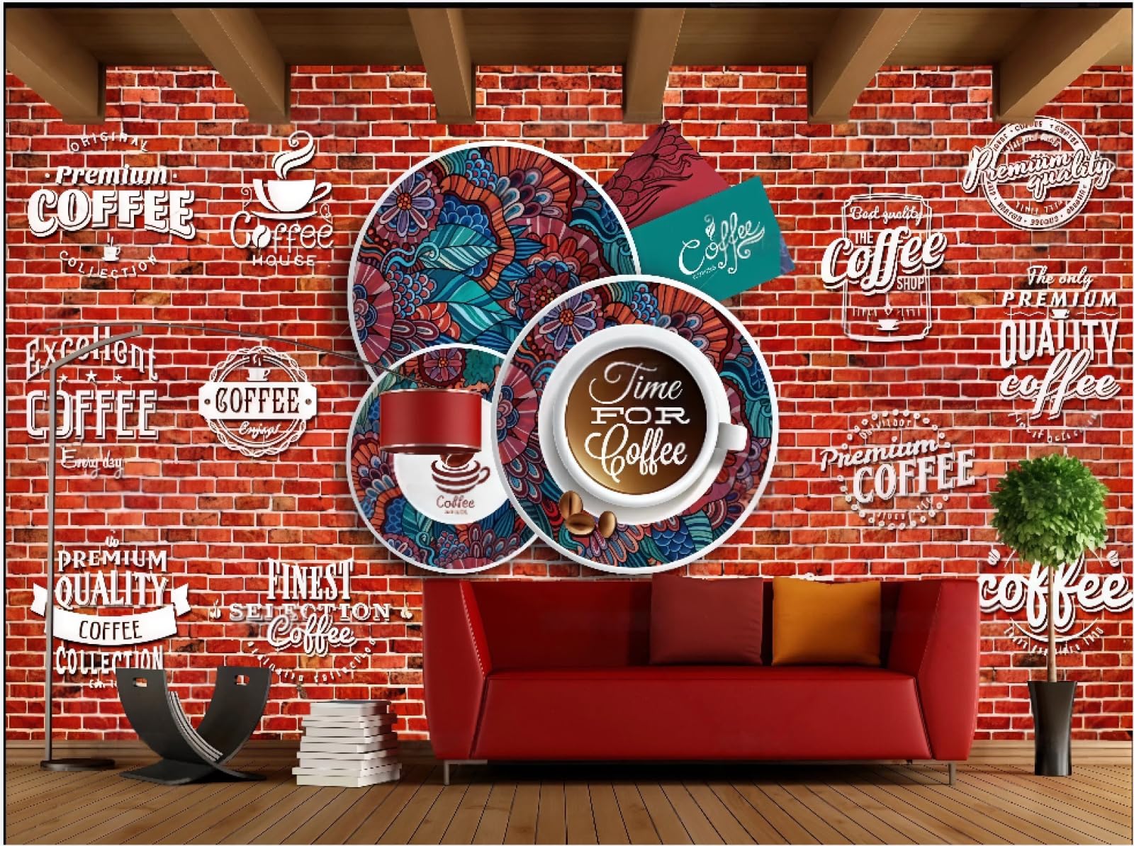 Papier peint briques rouges 3D lavable et ultra résistant pour fast-food et café mural
