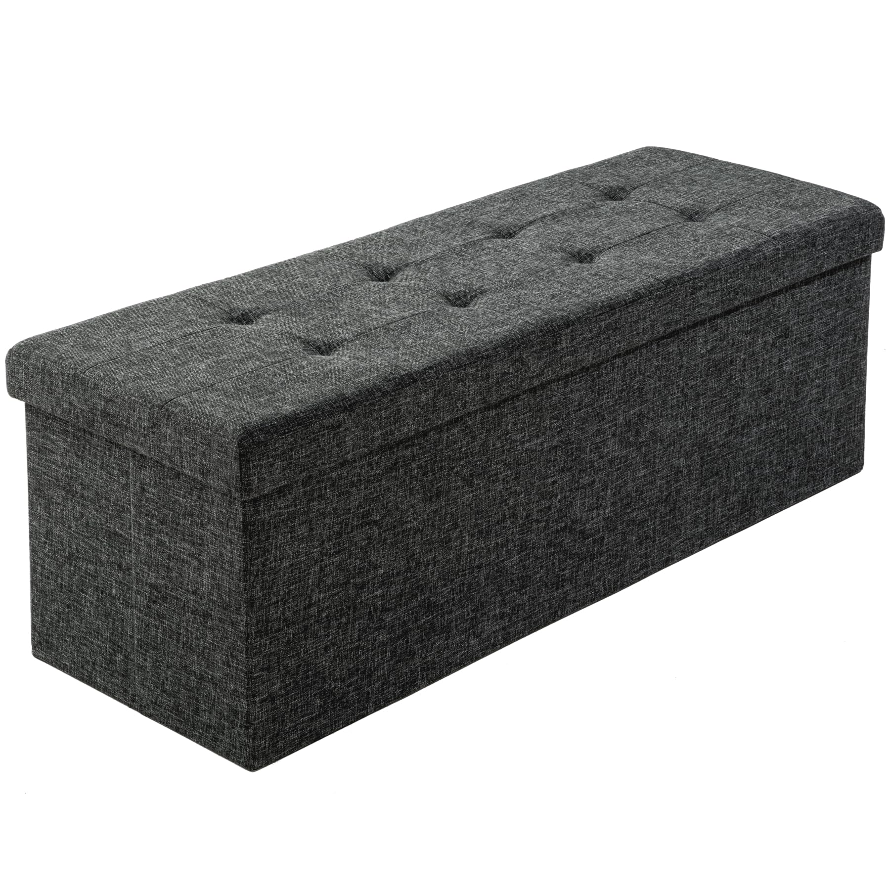 tectake® Puff Almacenaje Plegable con Asiento Acolchado y Gran Capacidad Interior, Ideal como Zapatero Entrada Recibidor o Banco con Almacenaje para el Hogar - 110 x 38 x 38 cm Gris Oscuro
