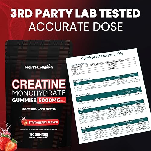 Miniatura 4 de Gomitas de monohidrato de creatina de 5000 mg, suplemento de gomita de creatina preentrenamiento 0.18 oz para hombres y mujeres constructor muscular