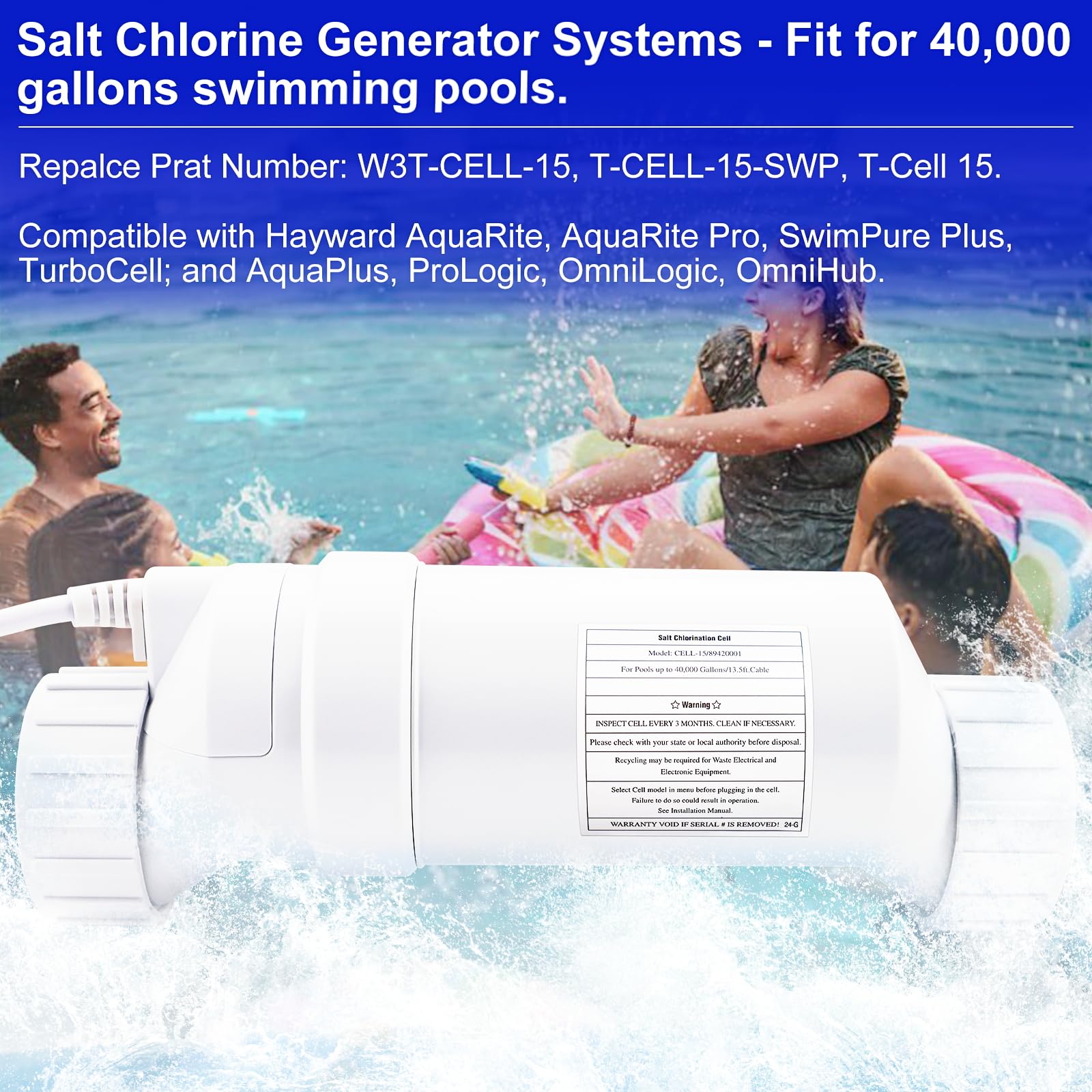 Salzzelle Für Pool – Chlorgenerator, Kompatibel Mit Hayward W3T-CELL-15, Bis 40.000 Gallonen
