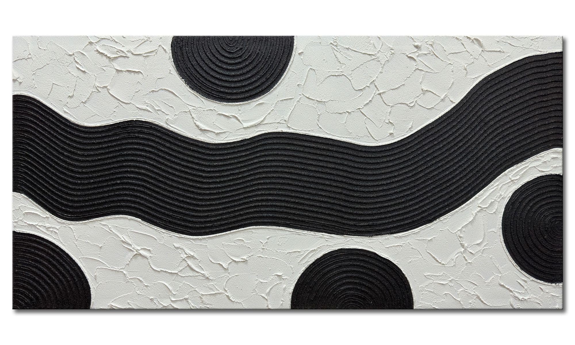 zoinart Hand-Painted Black and White Abstract Oil Paintings Modern Canvas Wall Art, Minimalist Texture Artwork for Living Room Bedroom Office Wall