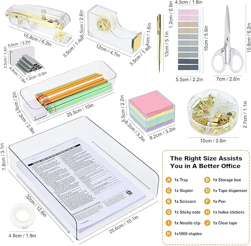 Miniatura 6 de Acrílico claro oro escritorio accesorios kit de escritorio grapadora de escritorio dispensador de cinta conjunto lápiz titular taza oro tijeras 5