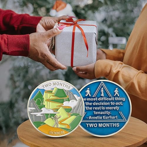 Miniatura 7 de Moneda de sobriedad de 2 meses con chips AA y medallones de dos meses de sobriedad de 60 días regalos de sobriedad para hombres y mujeres,