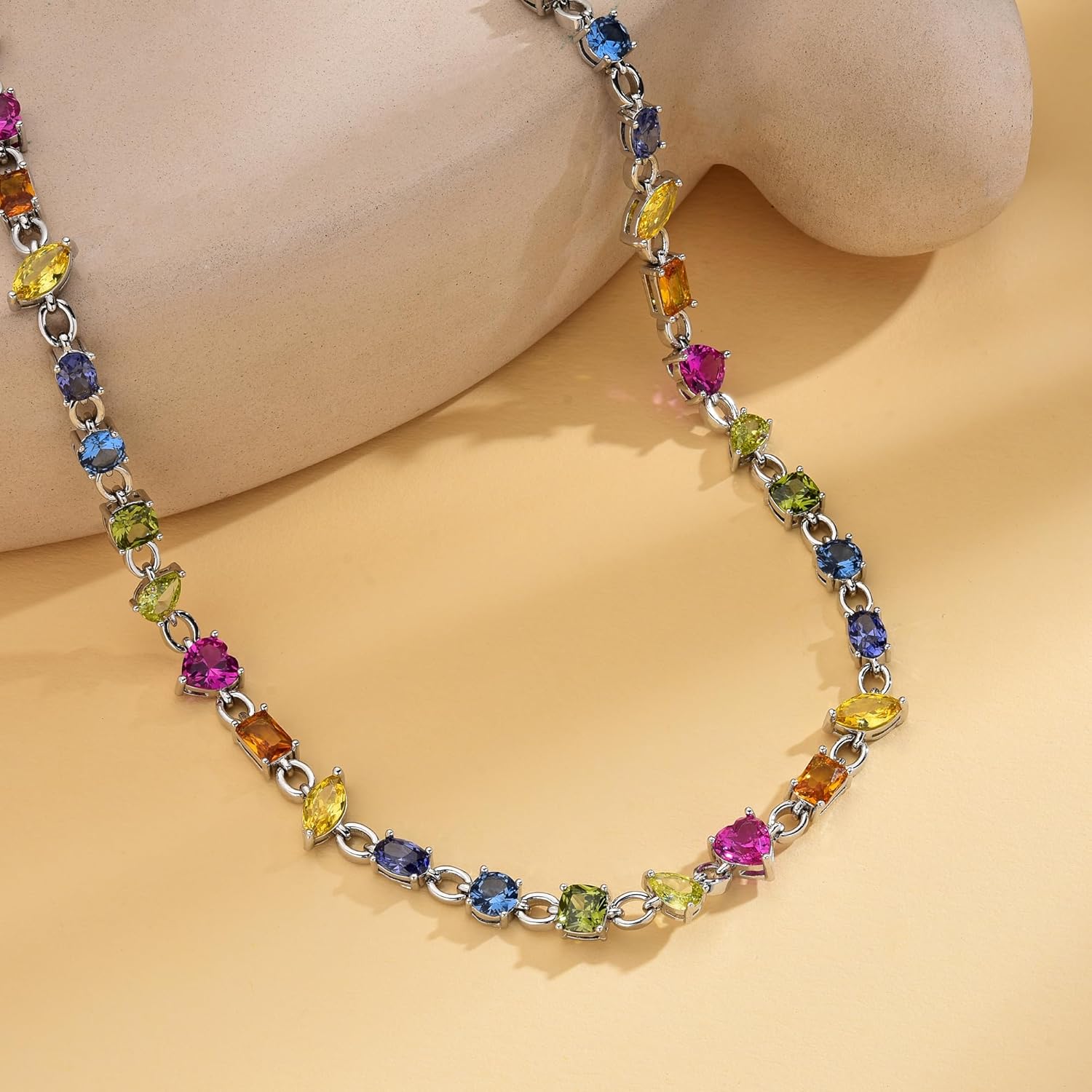 14K Gold Plated 7-color Zircon Tennis Necklace Colorful Zircon Tennis Necklace for Women Colorful Choker Jewelry Gifts for Women