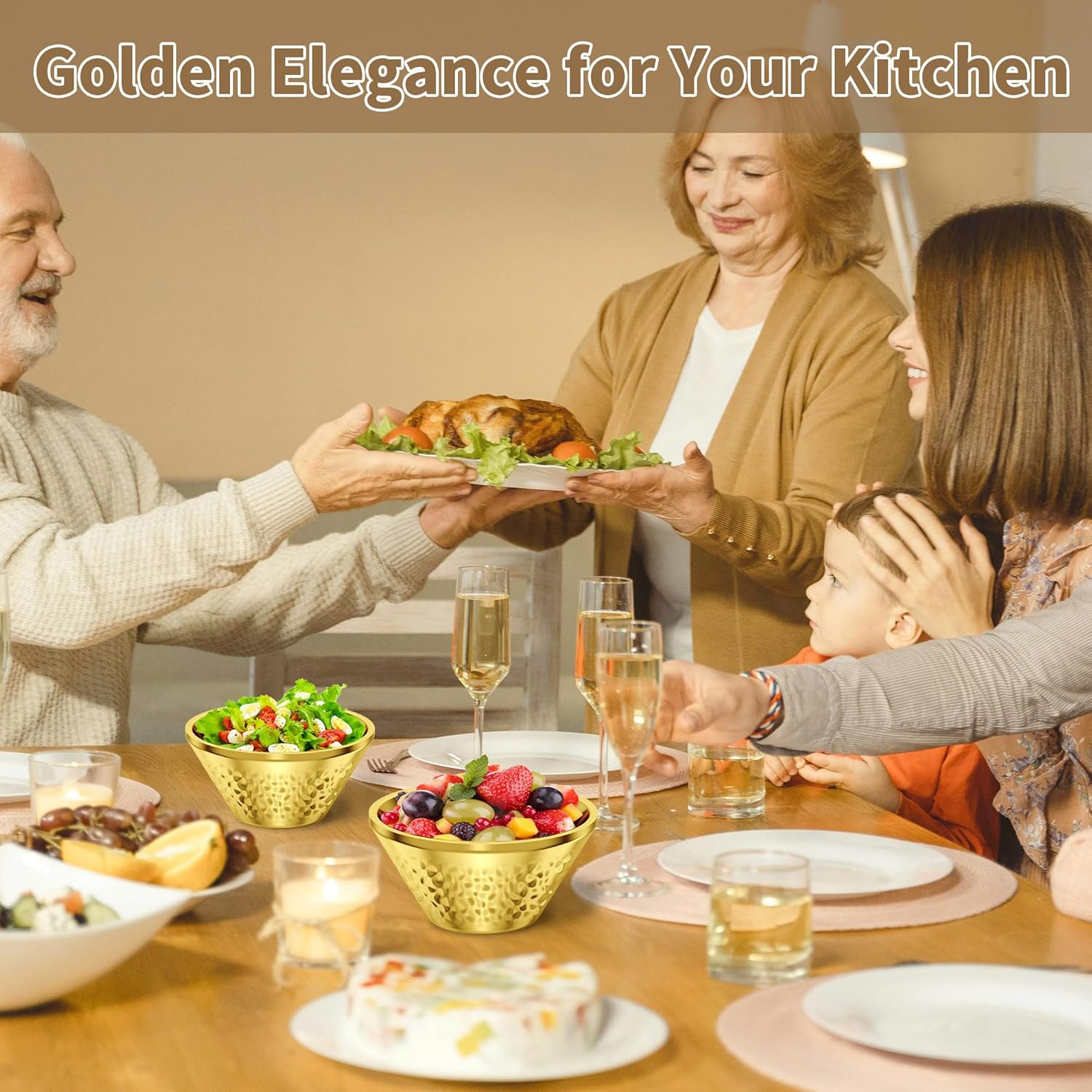 8Pcs 21 Oz Gold 304 Stainless Steel Soup Bowl, 5.9 In Double Walled Insulated Metal Mixing Bowl, Multi-Purpose Kitchen Serving Bowls for Snack, Rice, Ramen, Fruit, Ice Cream