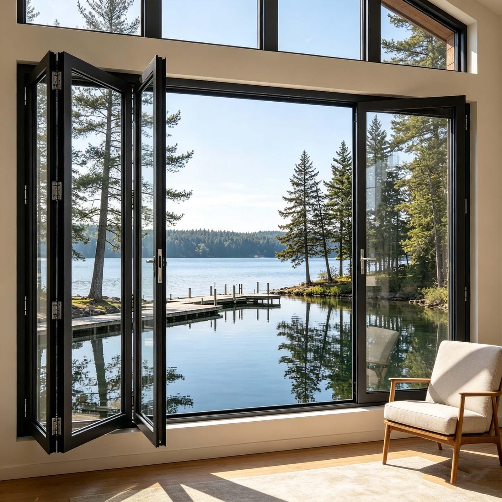 Ventana corredera plegable de aleación de aluminio con cristal templado; puerta divisoria interior retráctil de doble hoja; ventana de servicio de ventilación de recambio con kit de herrajes