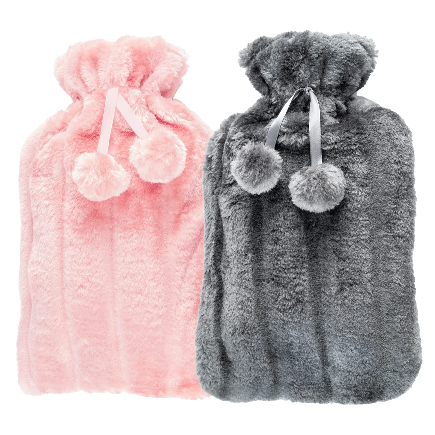 2 x Wärmflaschen mit Bezug UK – 2 x 2 x Naturkautschuk-Wärmflaschen – perfekter Wärmbeutel zur Schmerzlinderung, Handfüßwärmer (cremefarbene Flaschen mit 1 x Rouge-Pink und 1 x dunkelgrauer Abdeckung)
