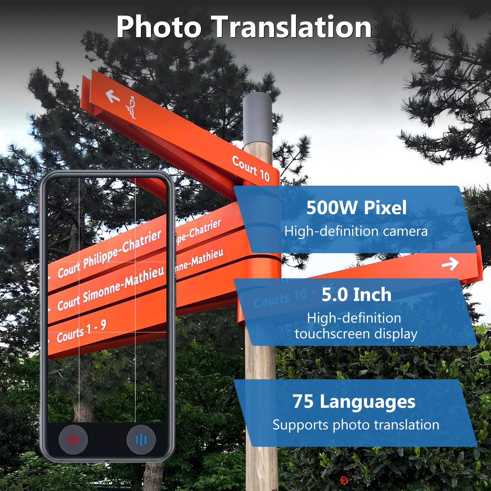 Agrdeed Language Translator Device, 5 inch AI Instant Translator with 139 Languages, Two-Way Real-Time Voice Translation, Online and Offline Portable Voice Text Photo Translation for Travel Business - Image 3