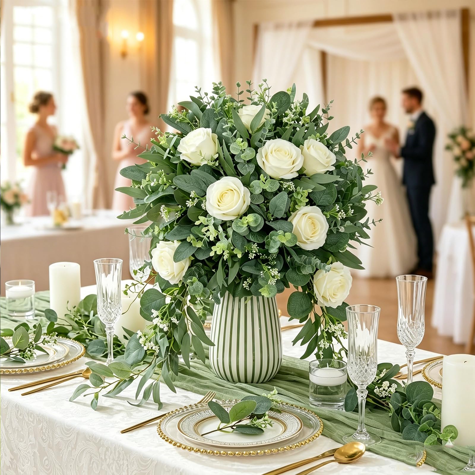 HUAHUA 140 foglie di eucalipto artificiali, 5 tipi misti, foglie di eucalipto finte, per bouquet fai da te, centrotavola, composizioni floreali, decorazioni per la casa e matrimoni