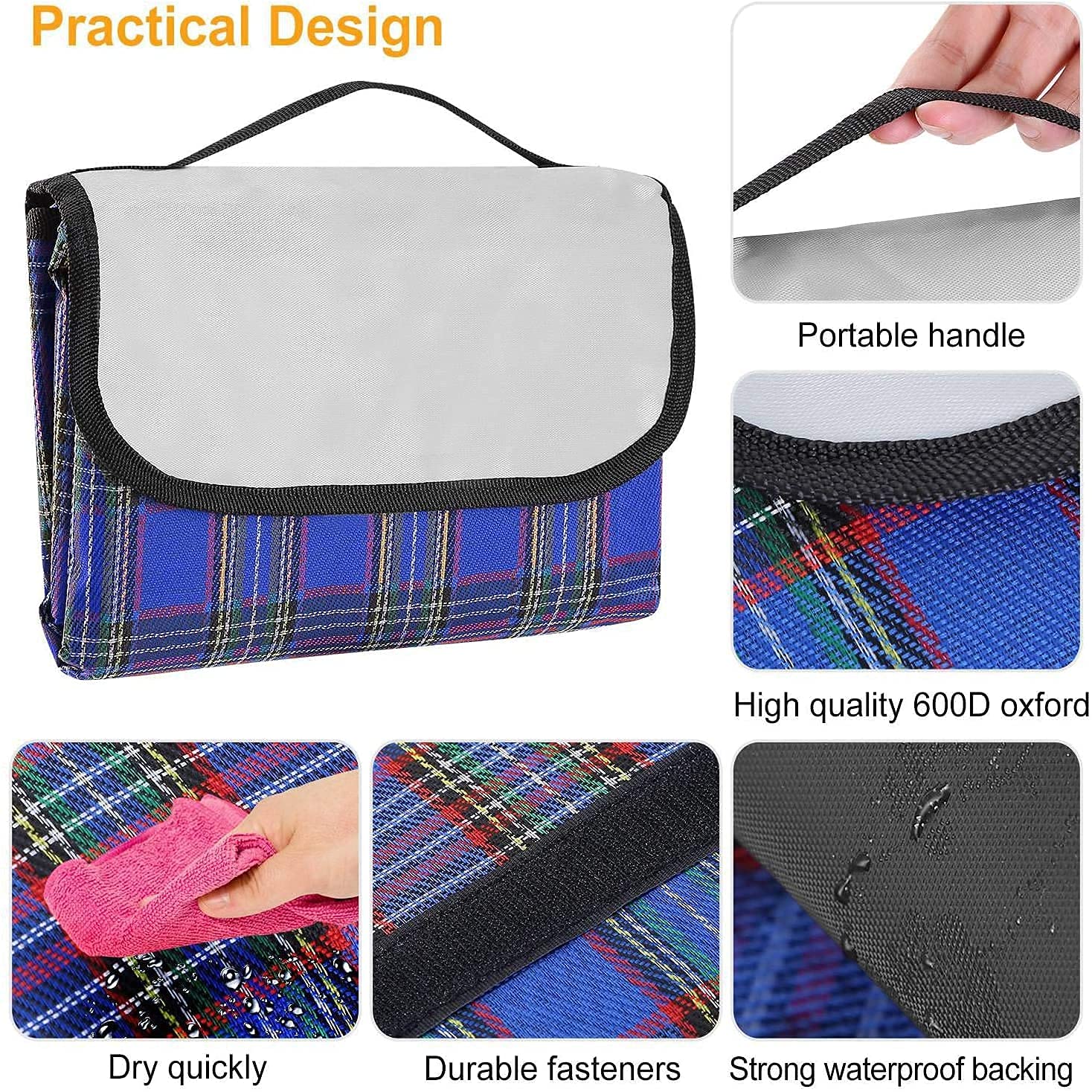 HETVIN Portable Outdoor Picnic Mat for Camping, Hiking, Travelling, Beach Mat, Foldable Sandproof Blanket Mat with Waterproof Backing for Garden - (Multicolour), (150X180 cm) 1