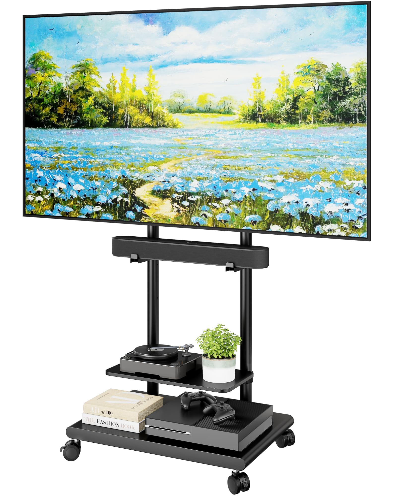 ECOTINY Rolling TV Stand with Soundbar Mount