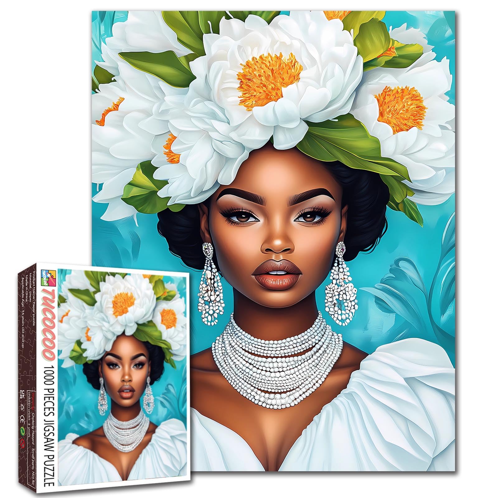 Tucocoo Beautiful Black Woman Jigsaw Puzzles for Adults 1000 Piece, Large Flower Fashion Girl Art DIY Crafts Puzzles for Home Decoration Gifts, Family Challenging Puzzle Perfect for Game Nights — image 1