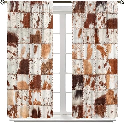 Cortinas con estampado de piel de vaca, estilo vintage de Western Farm, para dormitorio de niños y niñas, sala de estar, cocina, tratamiento de