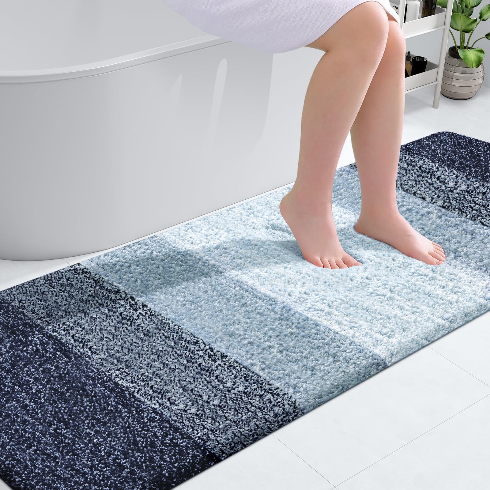OLANLY Bathroom Runner Rug 70x24, Extra Soft Absorbent Microfiber Bath Rugs | Airy Blue, Non-Slip Quick-Drying Rubber Backing, Washable Long Bath Mat for Floor, Tub and Shower, Home Decor