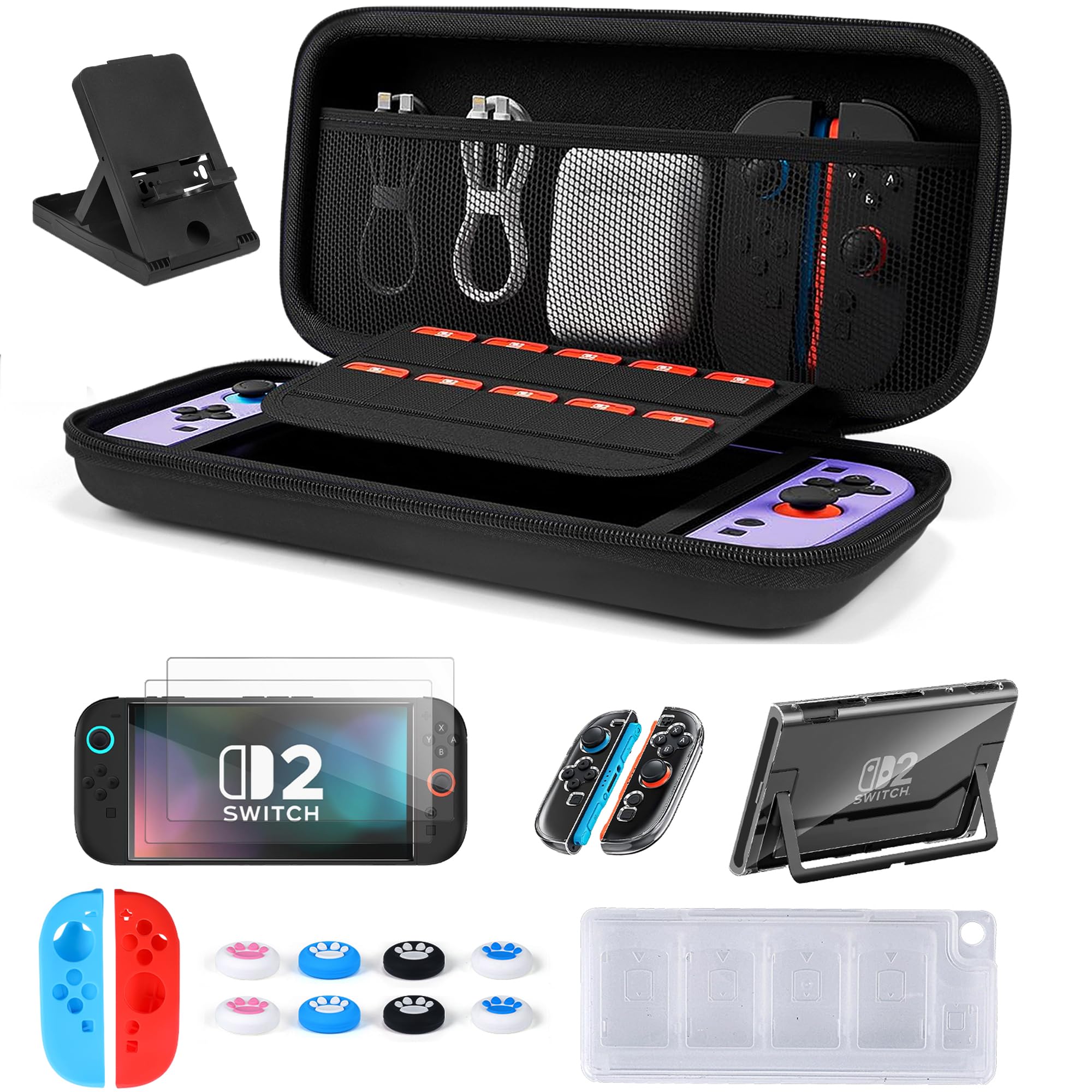 Custodia per Nintendo Switch 2 2025 Console - Portatile Borsa da Viaggio Trasport con 10 Cartucce di Gioco & Pellicola Protettiva - Trasparente Cover Rigida per Nintendo Switch 2 Console & Accessori