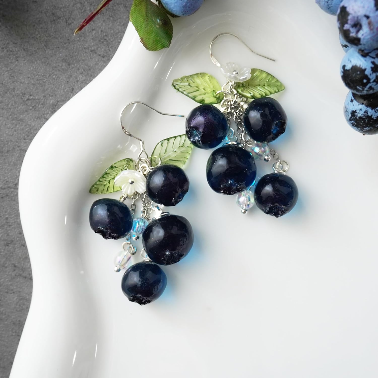 Nature-Inspired Handmade Blueberry Dangle Earrings –Cute Fruit Resin Earrings Hypoallergenic Lightweight Jewelry with Resin Blueberries | Sterling Silver | fruit earrings for women - Image 6