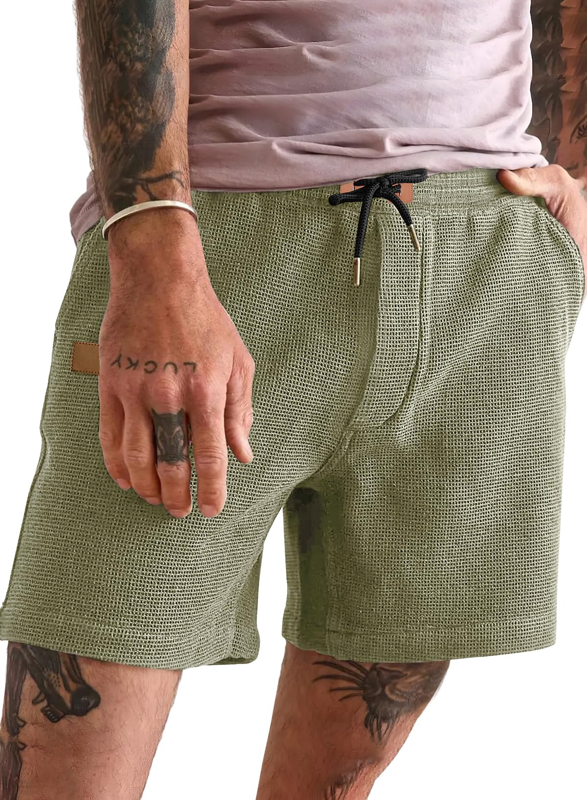 JMIERR Mens Casual 5 7 Shorts Waffle Elastic Waist Drawstring Workout Running Jogging Beach Sweat Shorts with Pockets