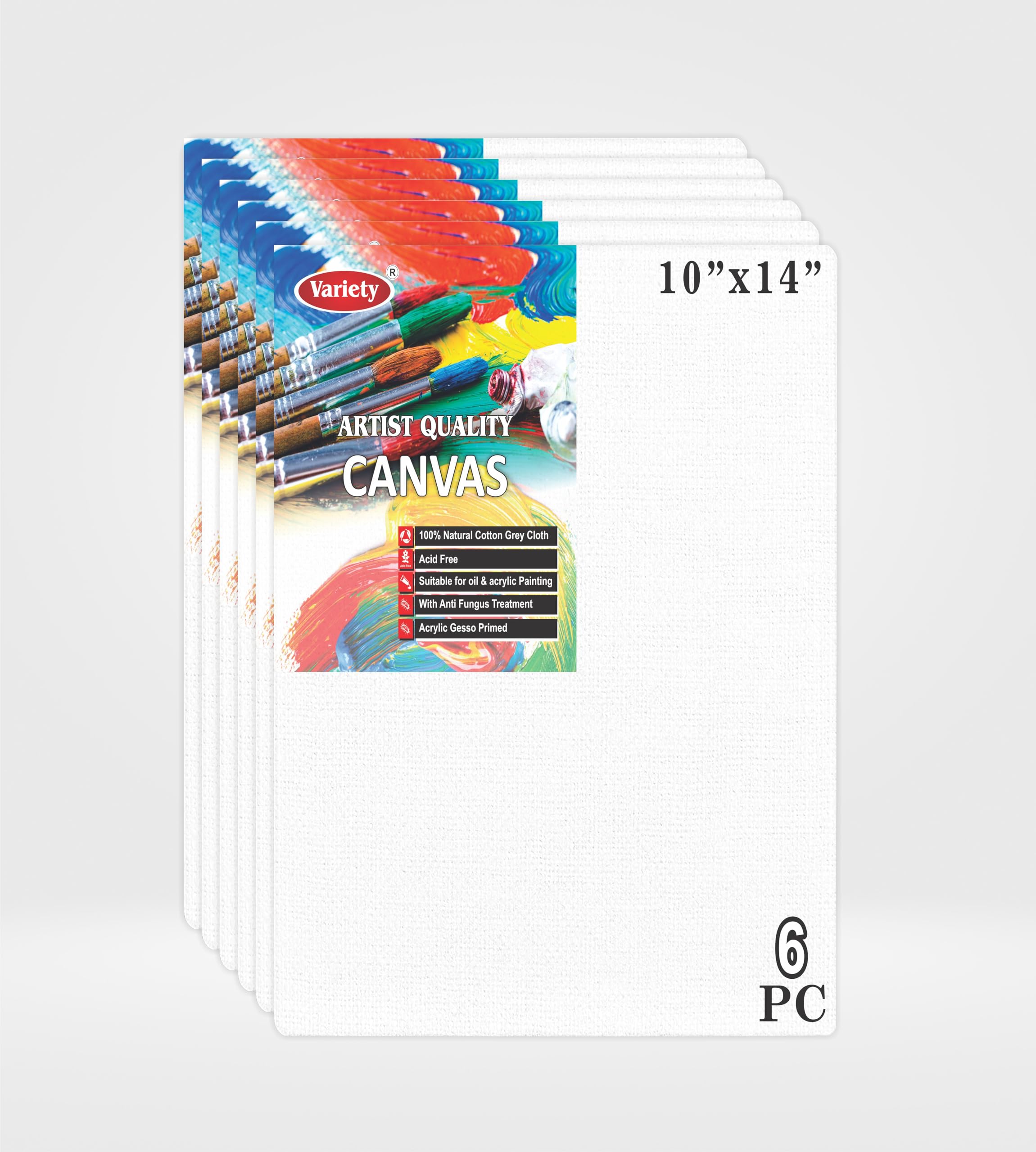 VARIETY CANVAS Lot de 6 toiles en coton apprêtées pour peinture, 25,4 x 35,6 cm, blanc