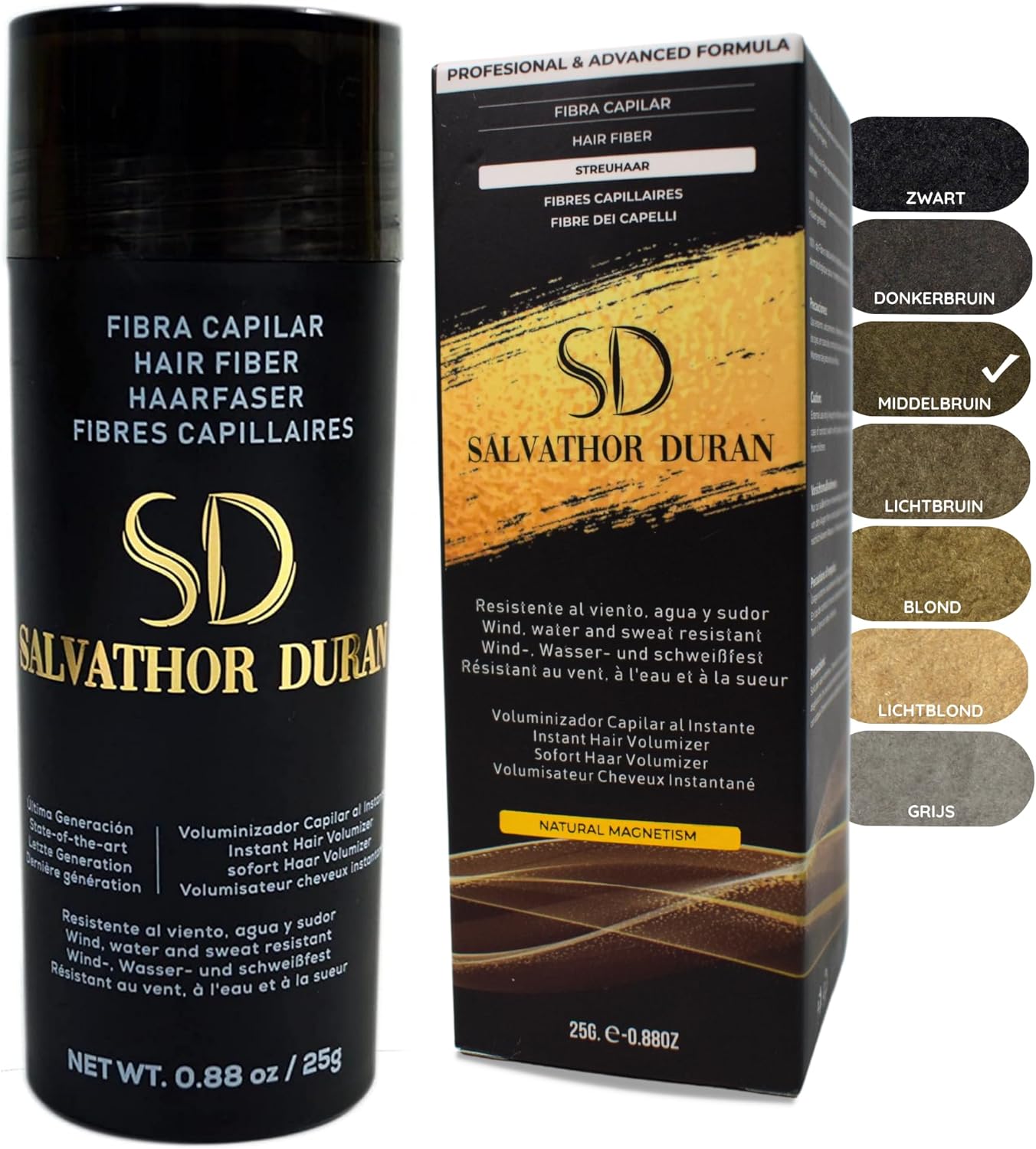 Salvathor Duran Haarvezels Gaat 25 g mee – Verbergt Alopecia – Bedekt haaruitval – Retoucheer en creëer haarvolume van mannen en vrouwen – Haarvezel (Bruin)