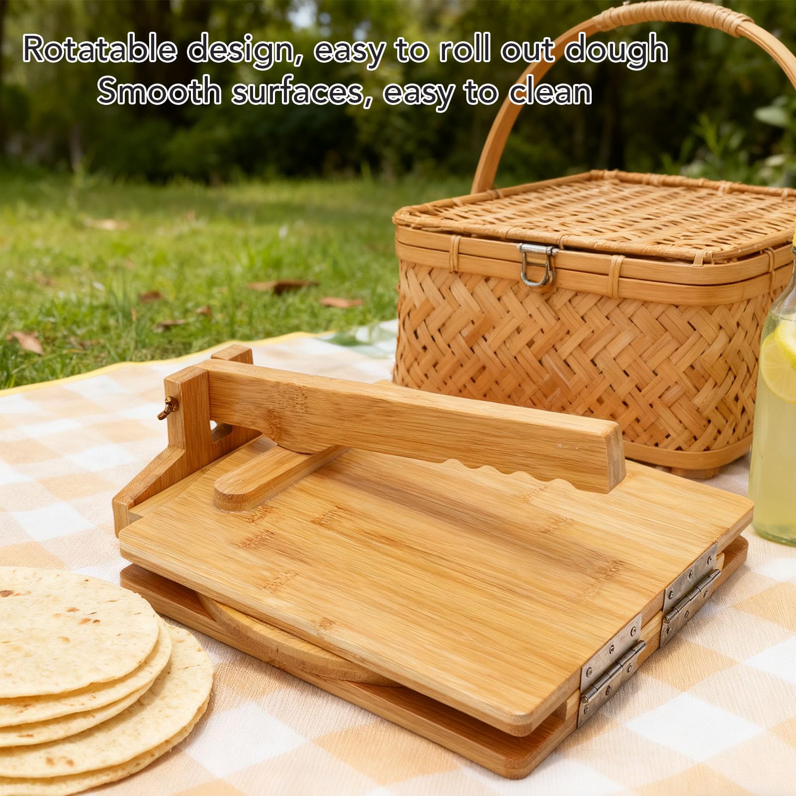 Buachois Pressa Tortillas Legno, Rotante Pressa Impasto per Mais con Carta per