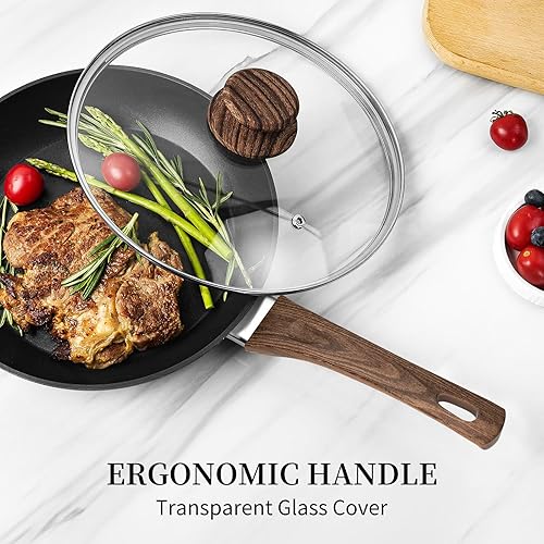 Miniatura 4 de Juego de sartén 3 sartenes antiadherentes con tapas, sin PFOA, compatible con inducción, color negro